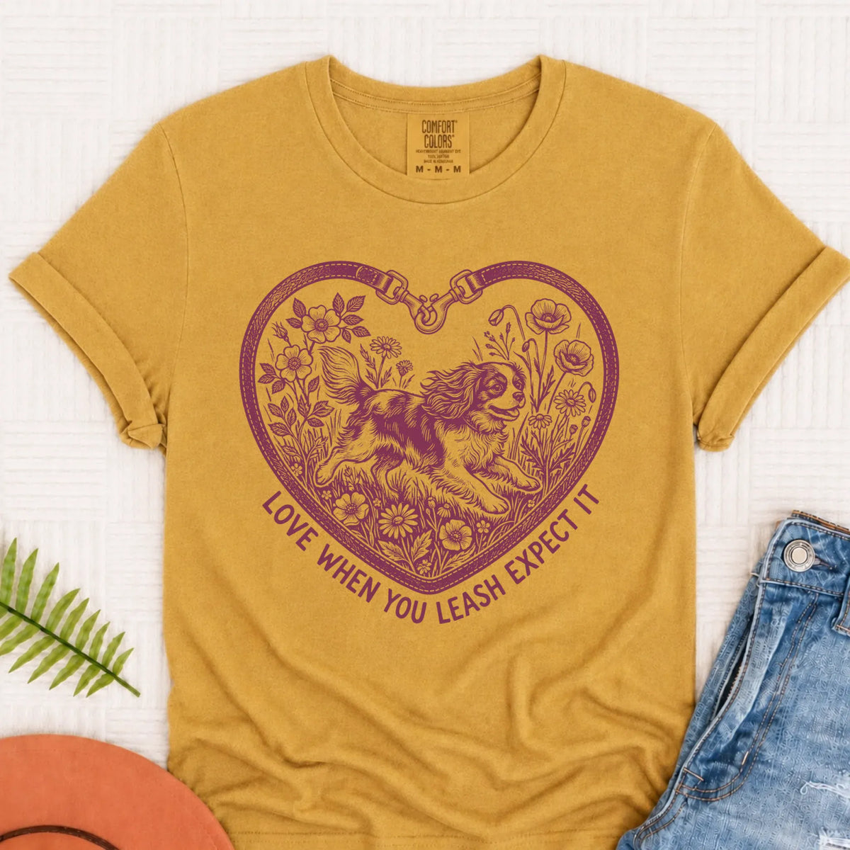 T-Shirt Mustard / S Cavalier Valentine Love Leash Unisex TShirt