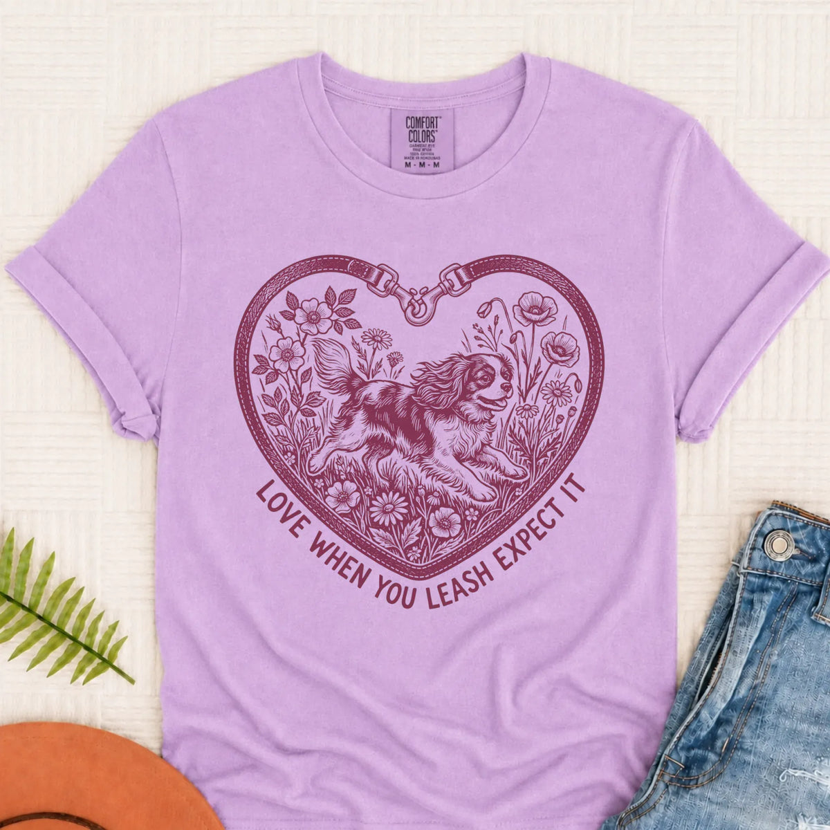 T-Shirt Orchid / S Cavalier Valentine Love Leash Unisex TShirt