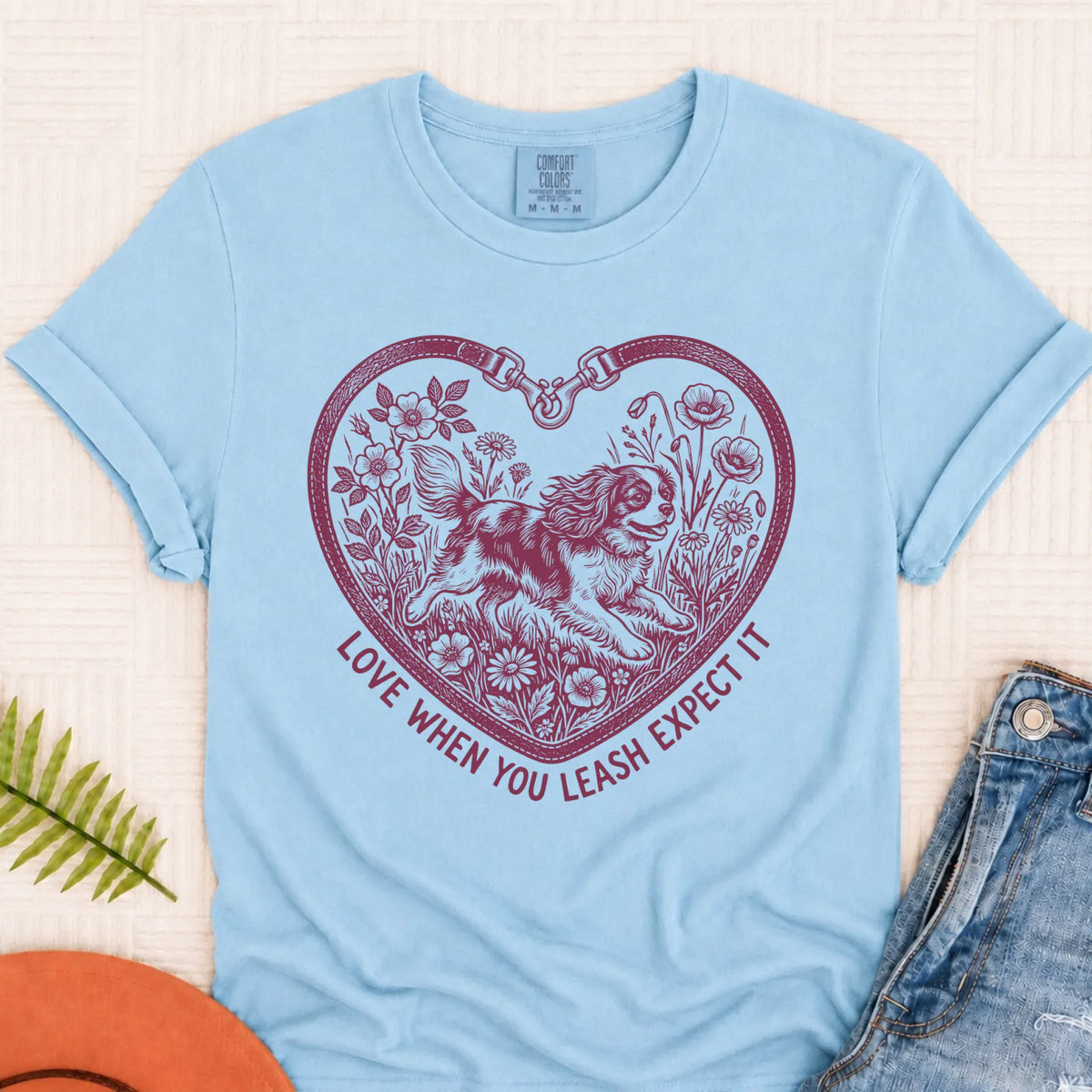 T-Shirt Chambray / S Cavalier Valentine Love Leash Unisex TShirt