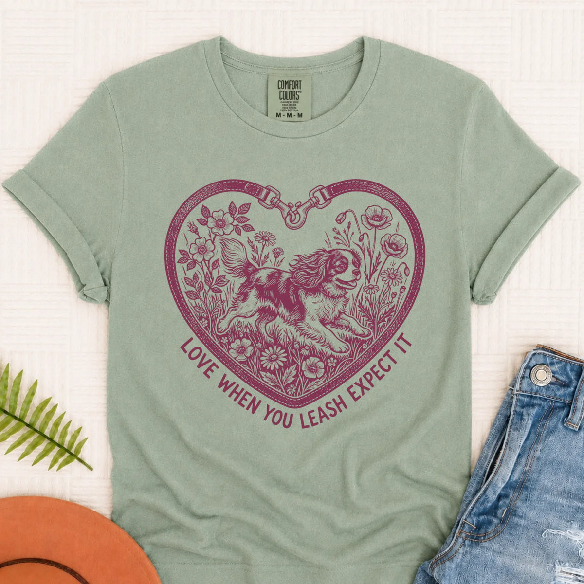 T-Shirt Bay / S Cavalier Valentine Love Leash Unisex TShirt