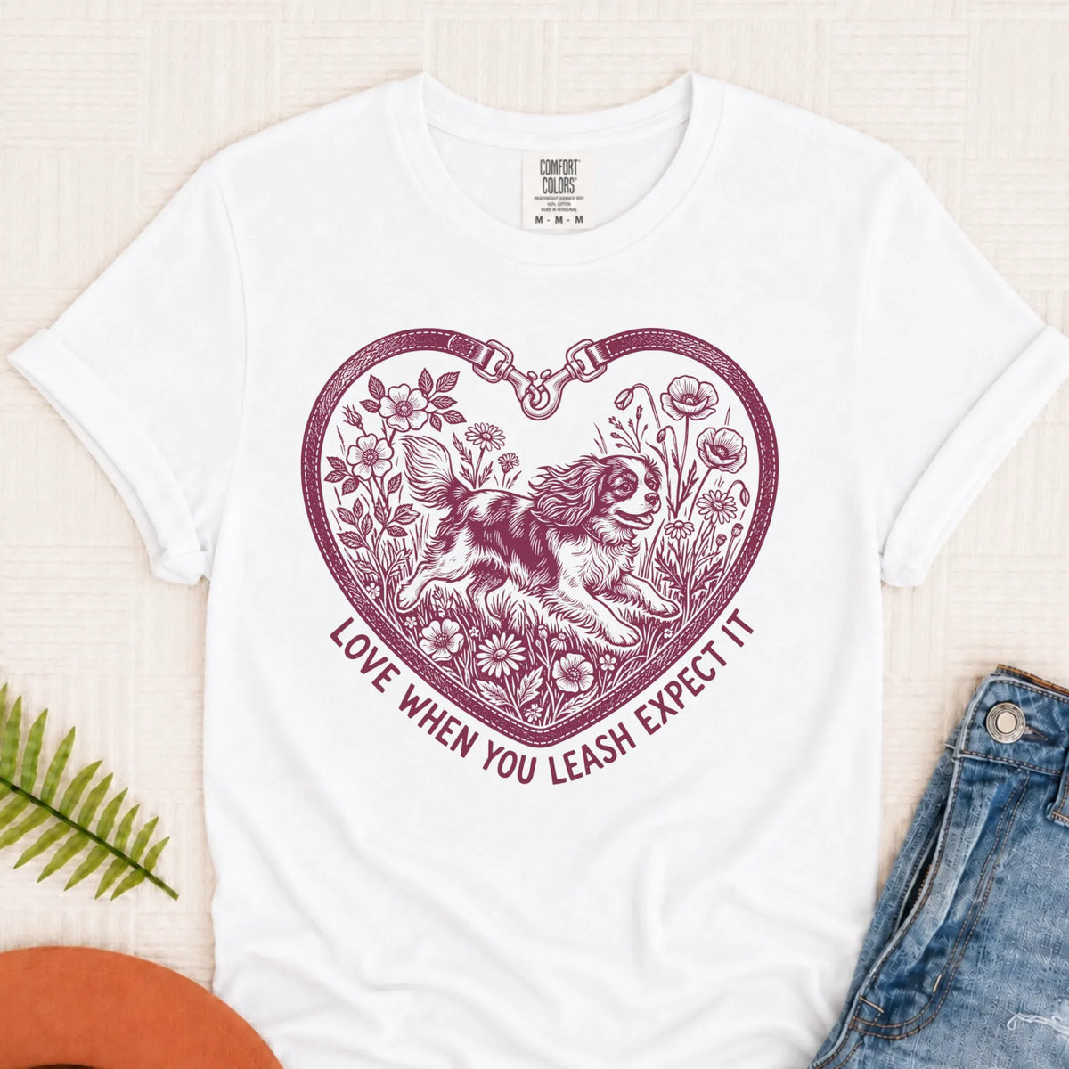 T-Shirt White / S Cavalier Valentine Love Leash Unisex TShirt