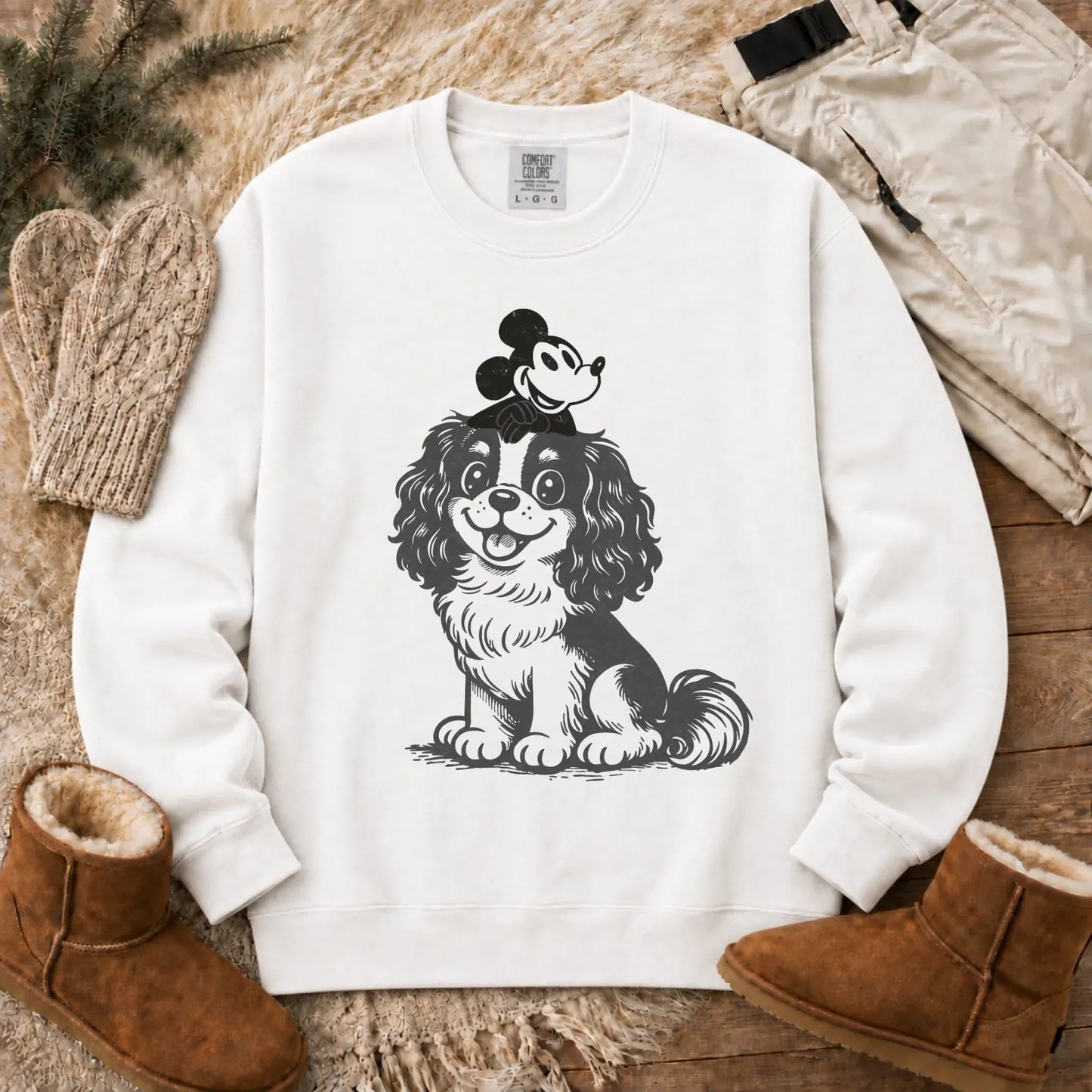 Cavalier Vintage Cartoon Mouse Unisex Sweatshirt White