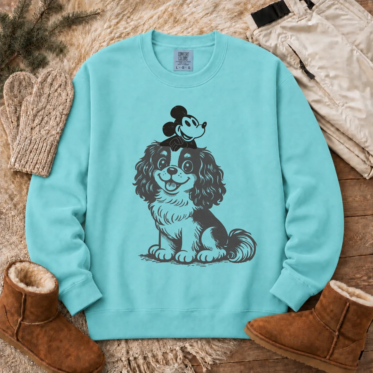Cavalier Vintage Cartoon Mouse Unisex Sweatshirt Chalky Mint