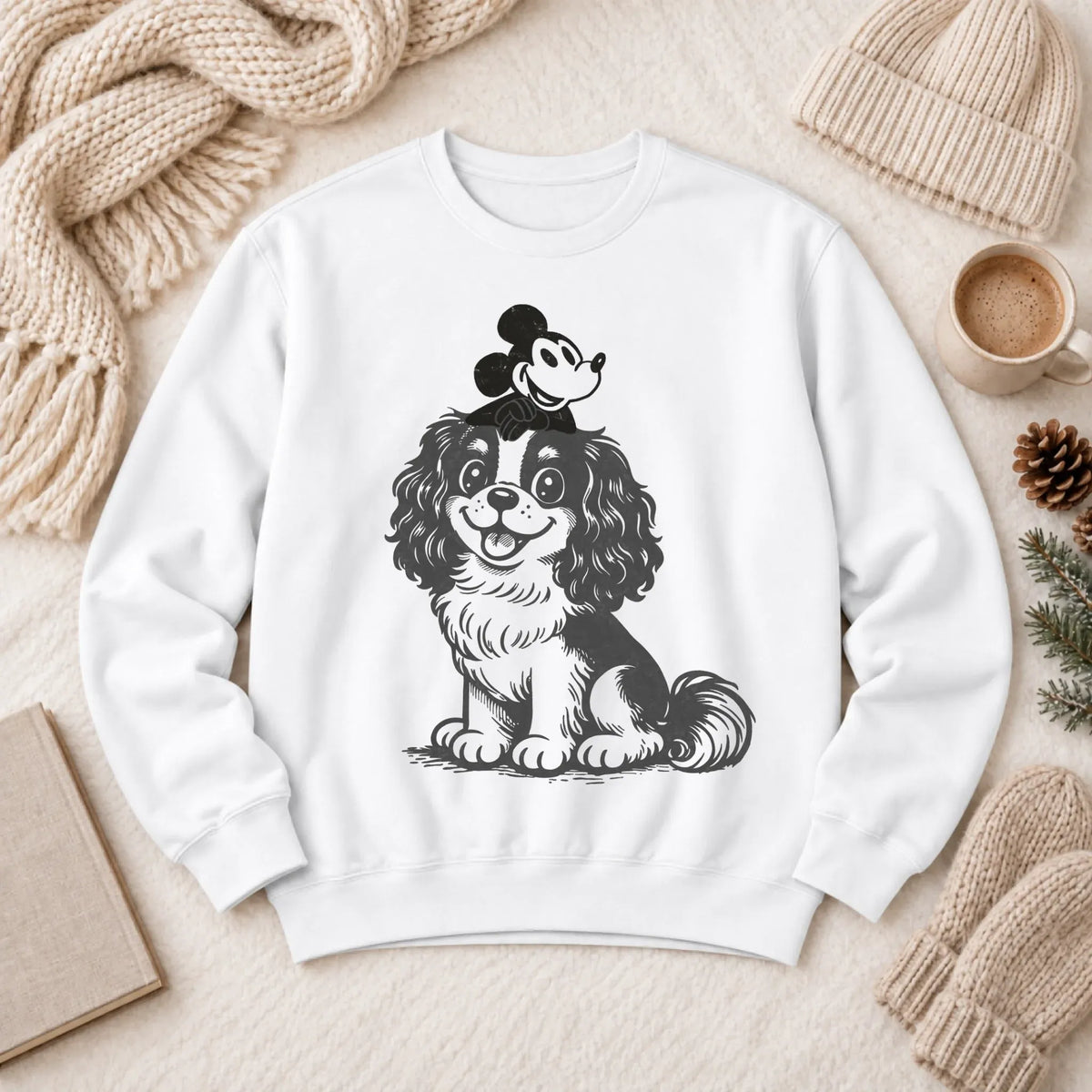 Cavalier Vintage Cartoon Mouse Unisex Sweatshirt White