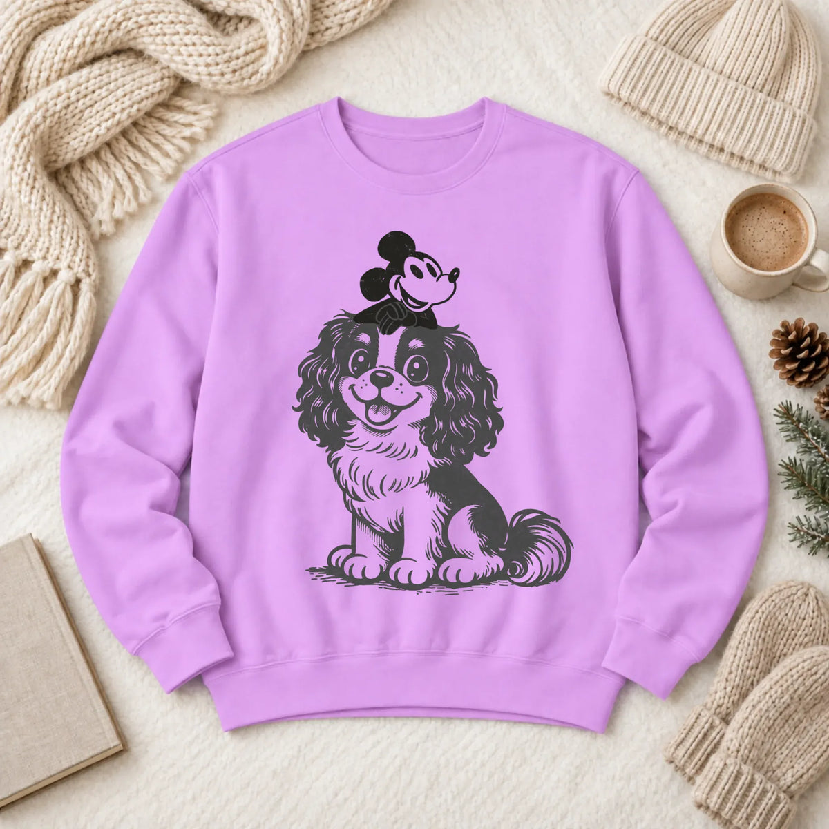 Cavalier Vintage Cartoon Mouse Unisex Sweatshirt Neon Violet