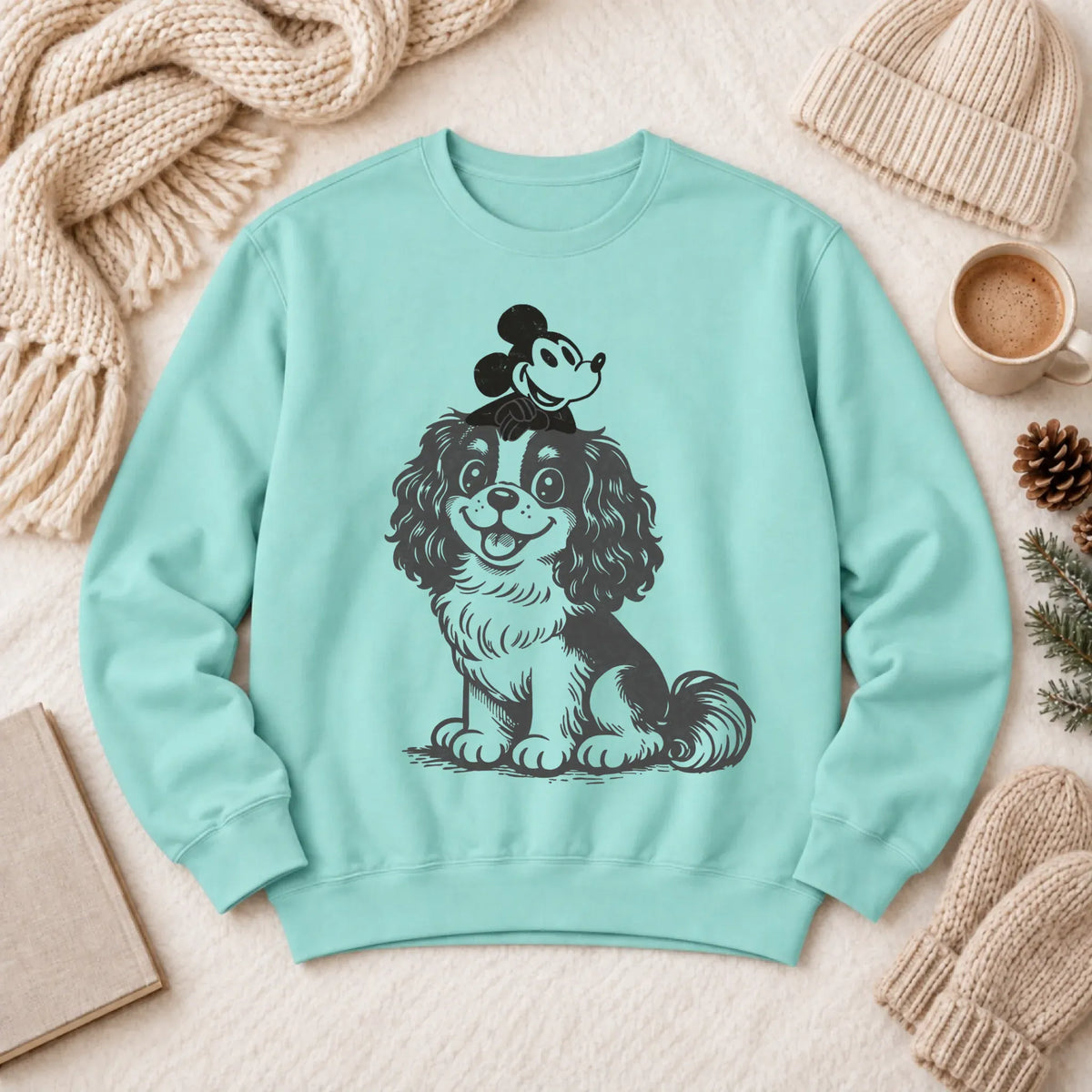 Cavalier Vintage Cartoon Mouse Unisex Sweatshirt Chalky Mint