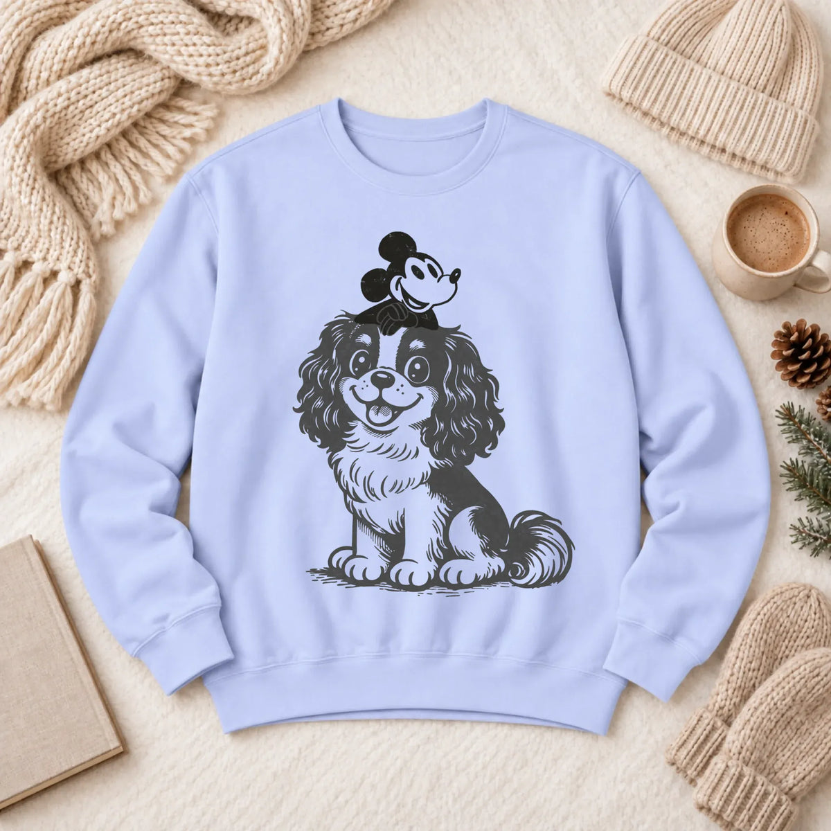 Cavalier Vintage Cartoon Mouse Unisex Sweatshirt Hydrangea