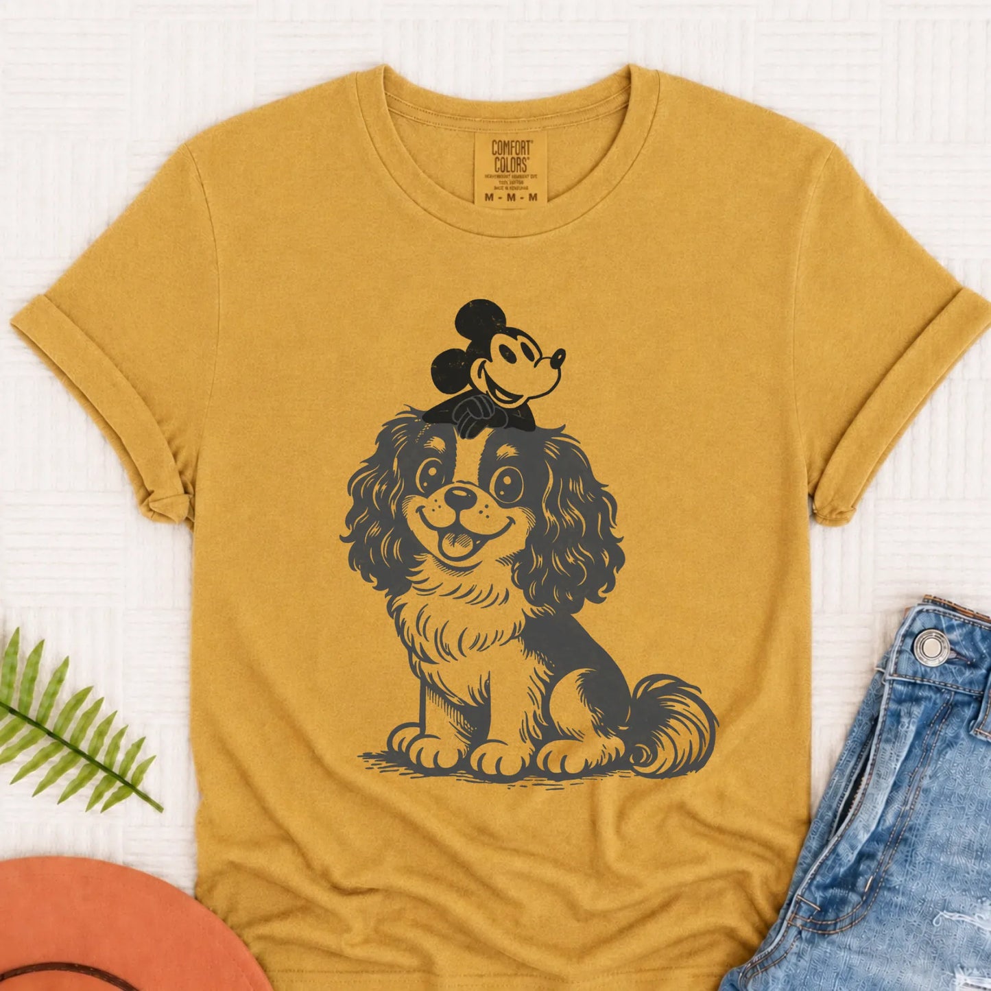 Cavalier Vintage Cartoon Mouse Unisex TShirt Mustard