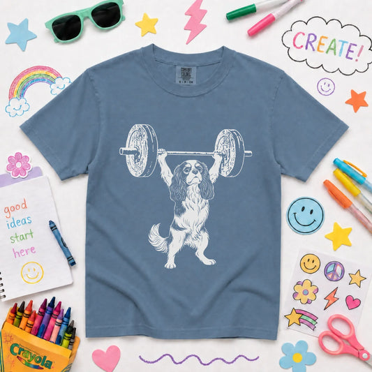 Cavalier Weight Training Fitness Unisex YOUTH TShirt Blue Jean