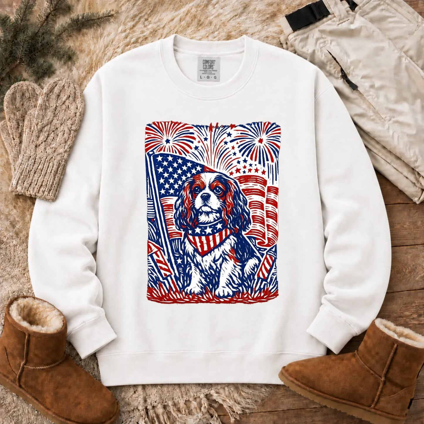 Cavalier Woodcut 4th of July USA Unisex Sweatshirt White
