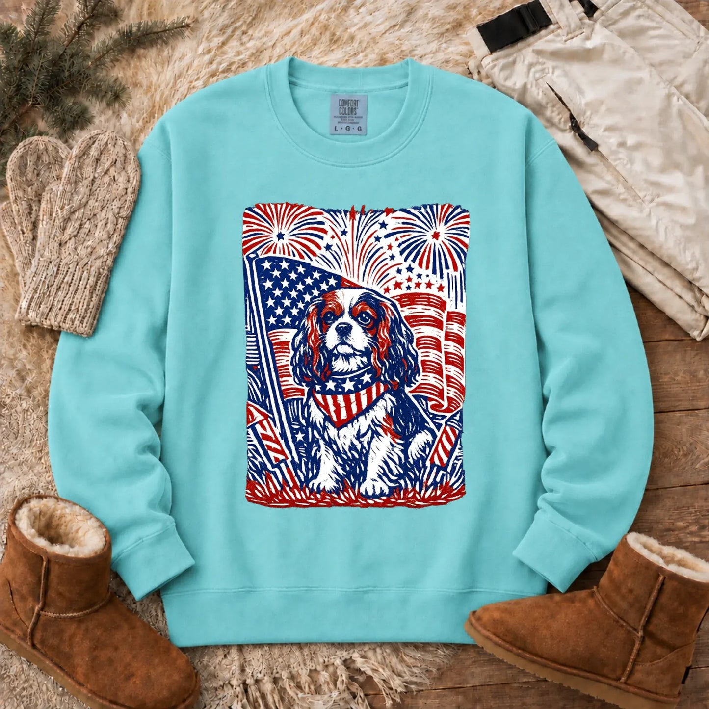 Cavalier Woodcut 4th of July USA Unisex Sweatshirt Chalky Mint