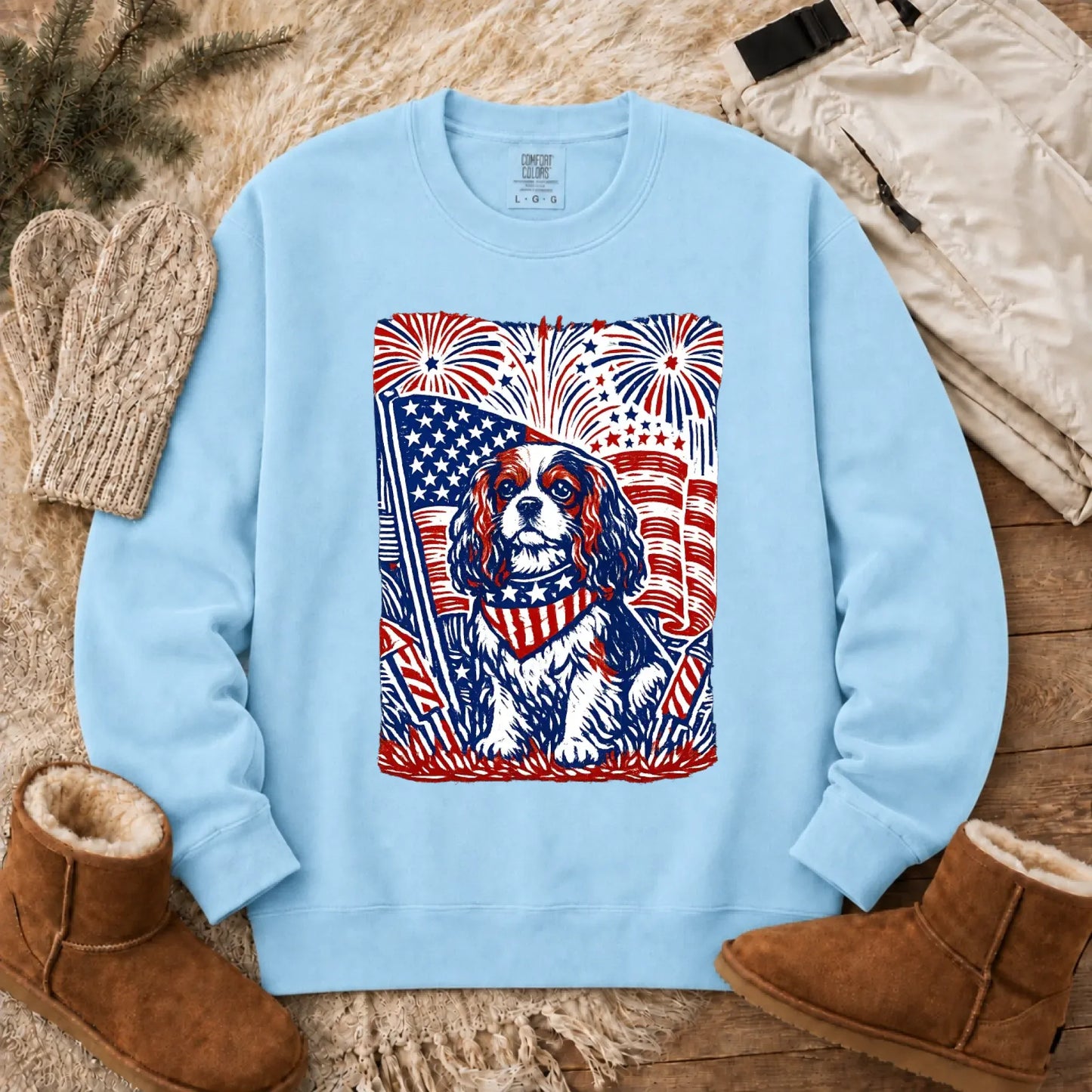 Cavalier Woodcut 4th of July USA Unisex Sweatshirt Chambray