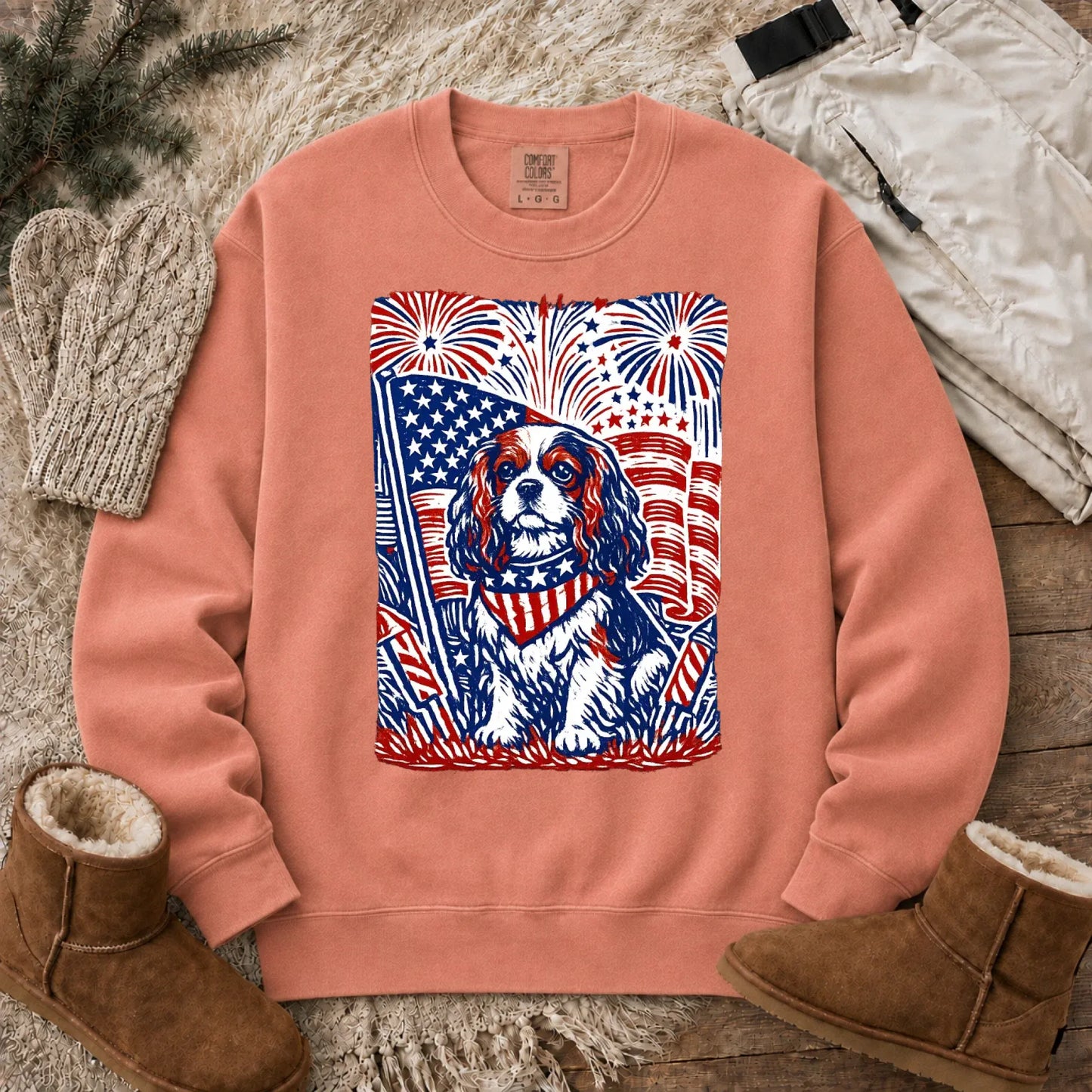 Cavalier Woodcut 4th of July USA Unisex Sweatshirt Terracotta