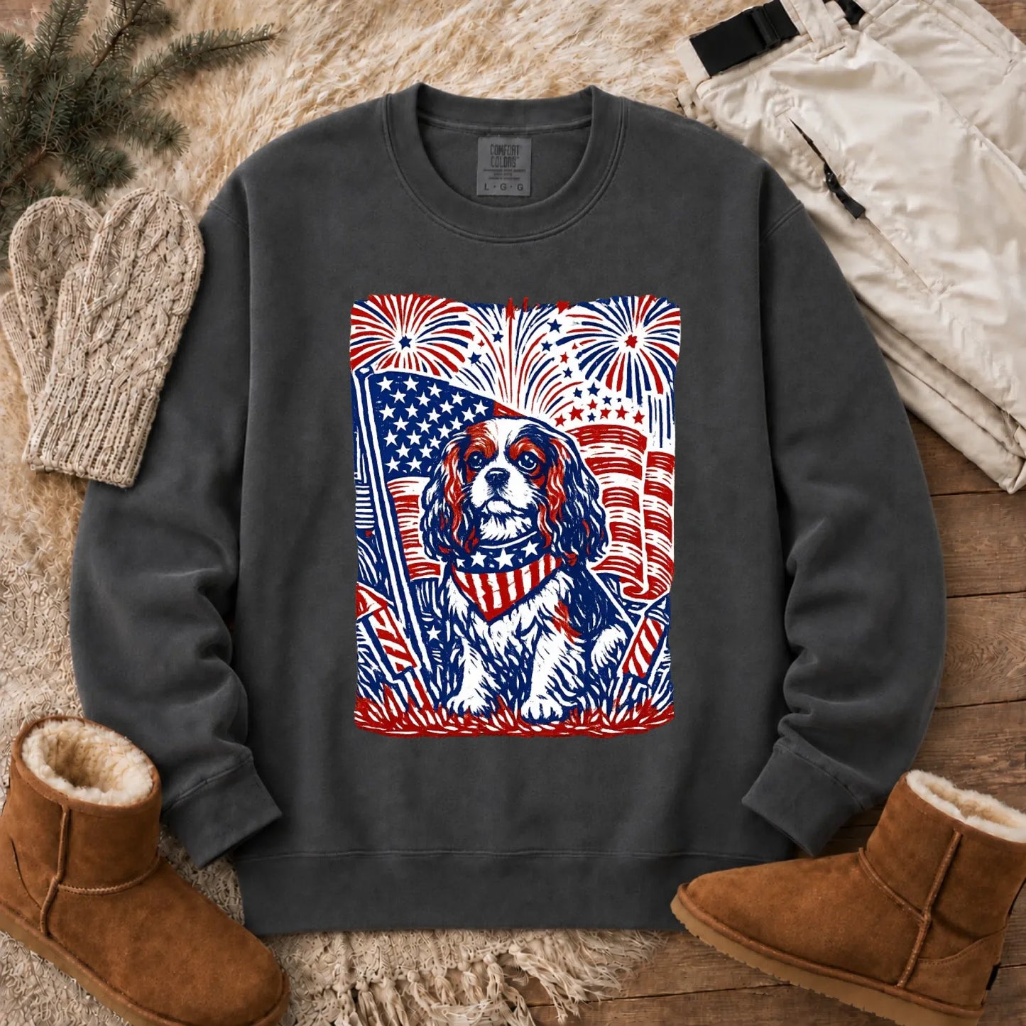 Cavalier Woodcut 4th of July USA Unisex Sweatshirt Pepper