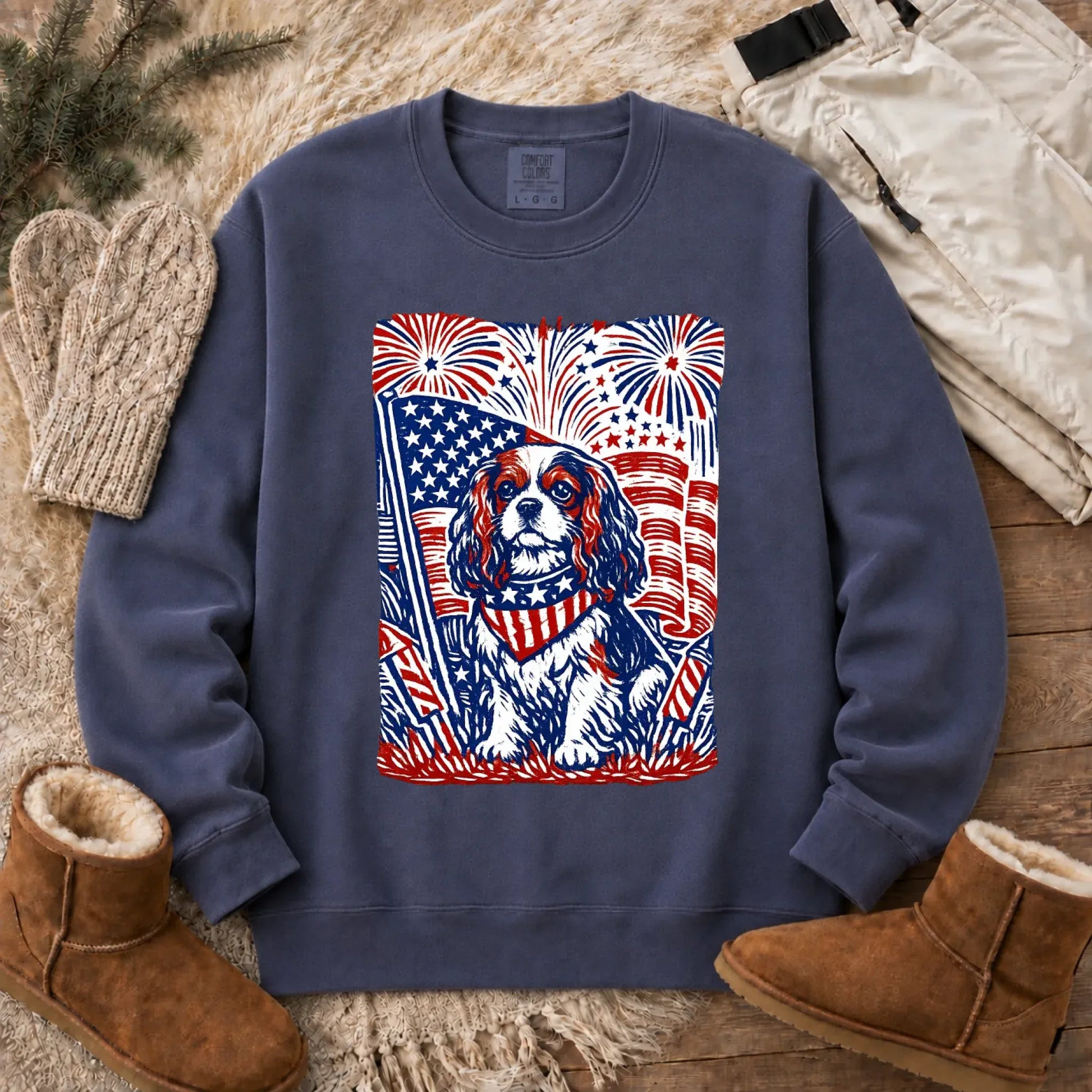 Cavalier Woodcut 4th of July USA Unisex Sweatshirt Denim