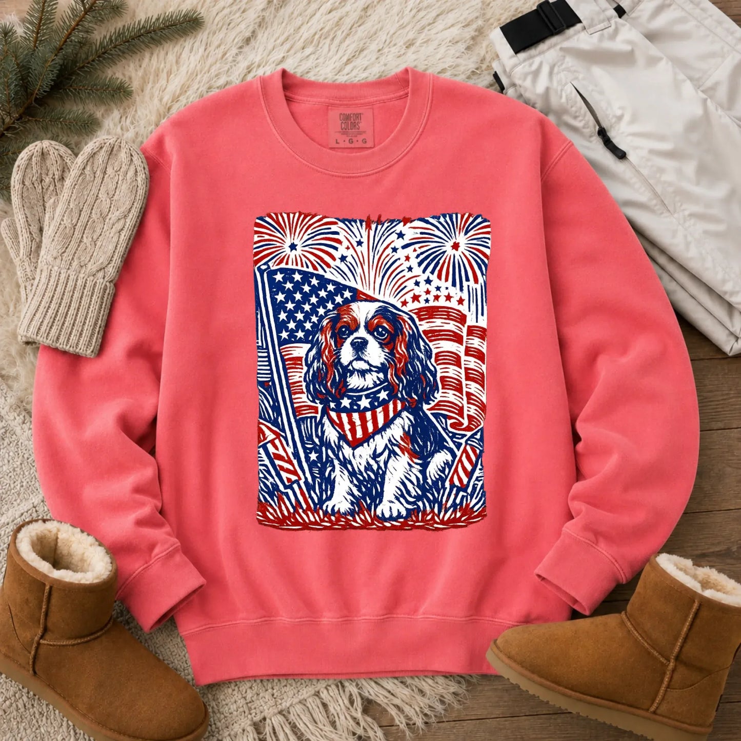Cavalier Woodcut 4th of July USA Unisex Sweatshirt Watermelon