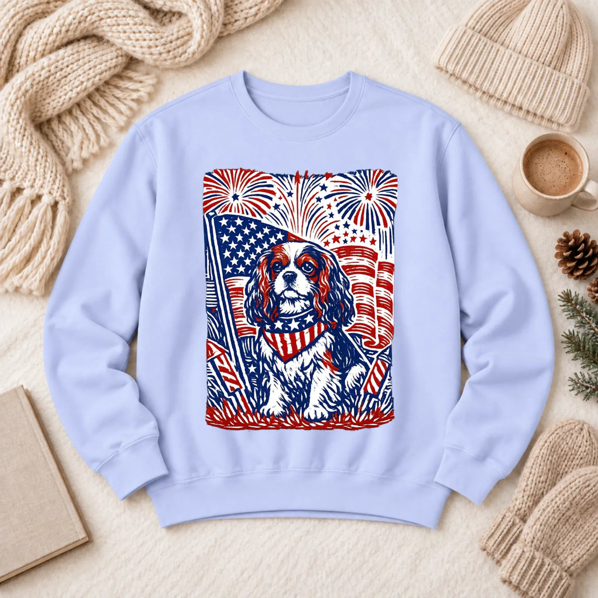 Cavalier Woodcut 4th of July USA Unisex Sweatshirt Hydrangea