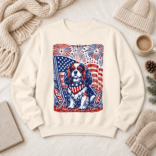 Cavalier Woodcut 4th of July USA Unisex Sweatshirt Ivory