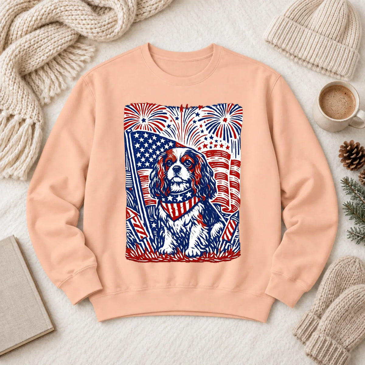 Cavalier Woodcut 4th of July USA Unisex Sweatshirt Peachy