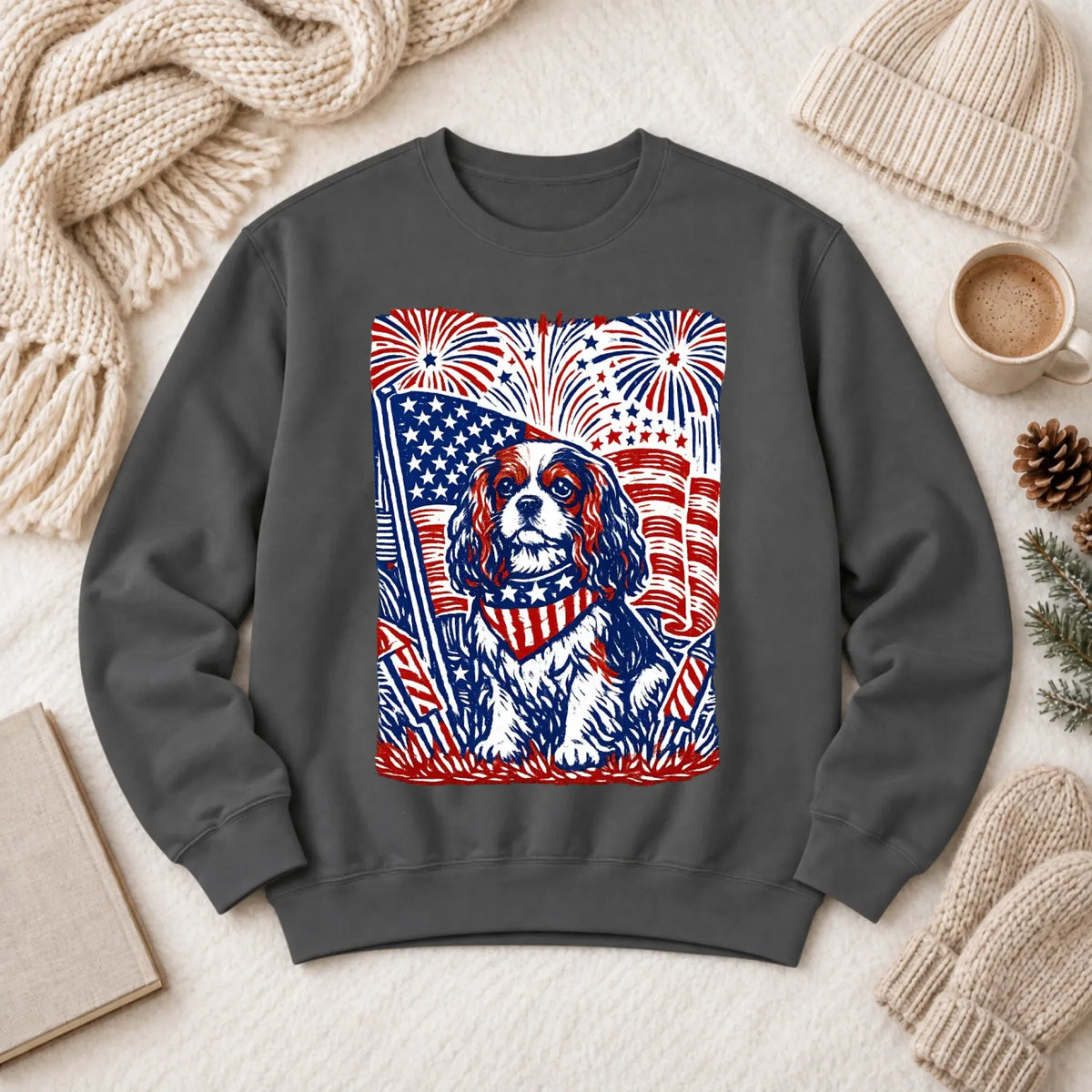 Cavalier Woodcut 4th of July USA Unisex Sweatshirt Pepper