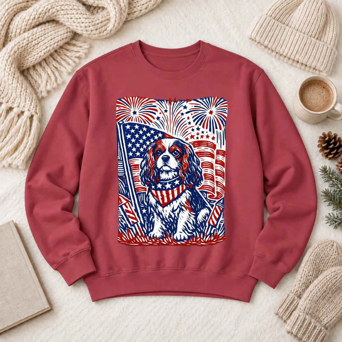 Cavalier Woodcut 4th of July USA Unisex Sweatshirt Crimson