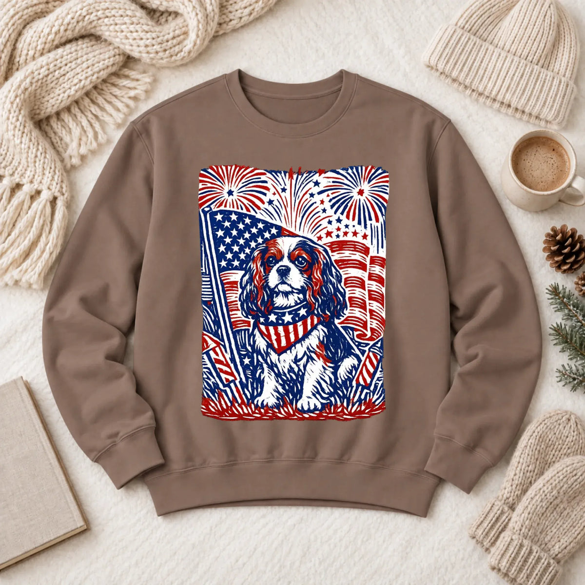 Cavalier Woodcut 4th of July USA Unisex Sweatshirt Espresso