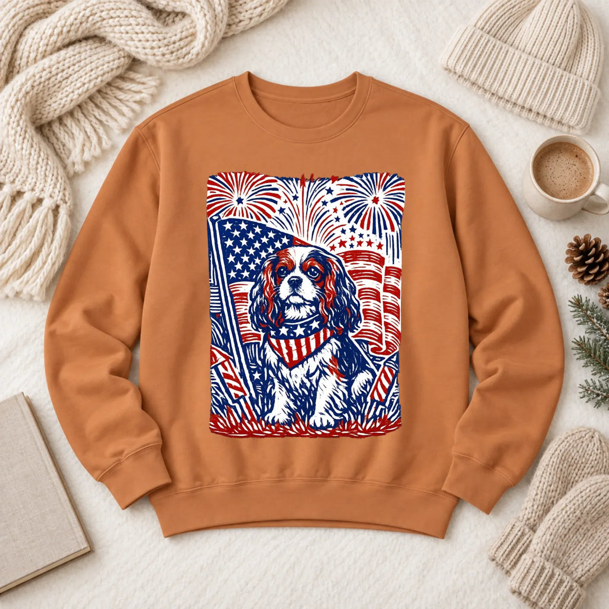 Cavalier Woodcut 4th of July USA Unisex Sweatshirt Yam