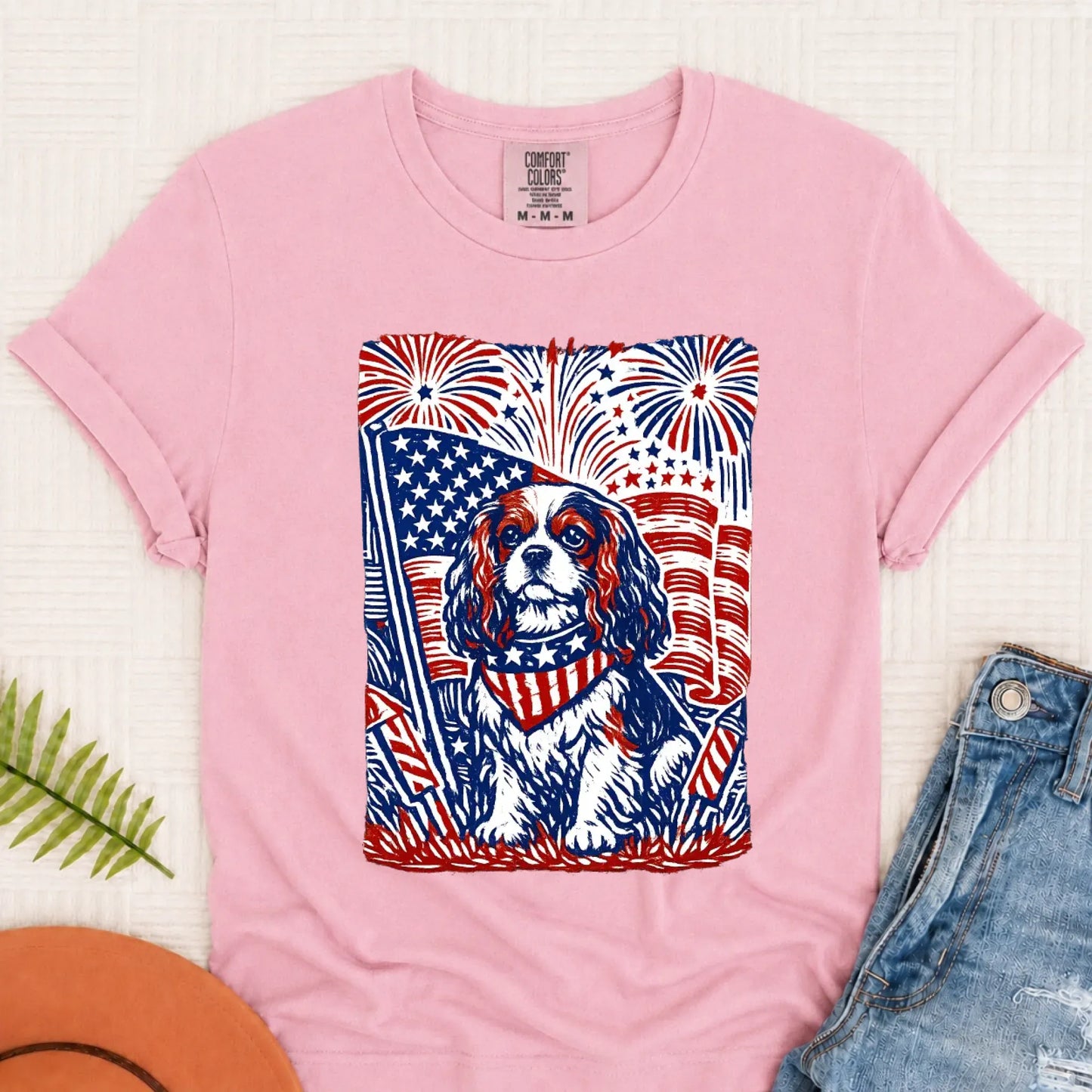 Cavalier Woodcut 4th of July USA Unisex TShirt Blossom