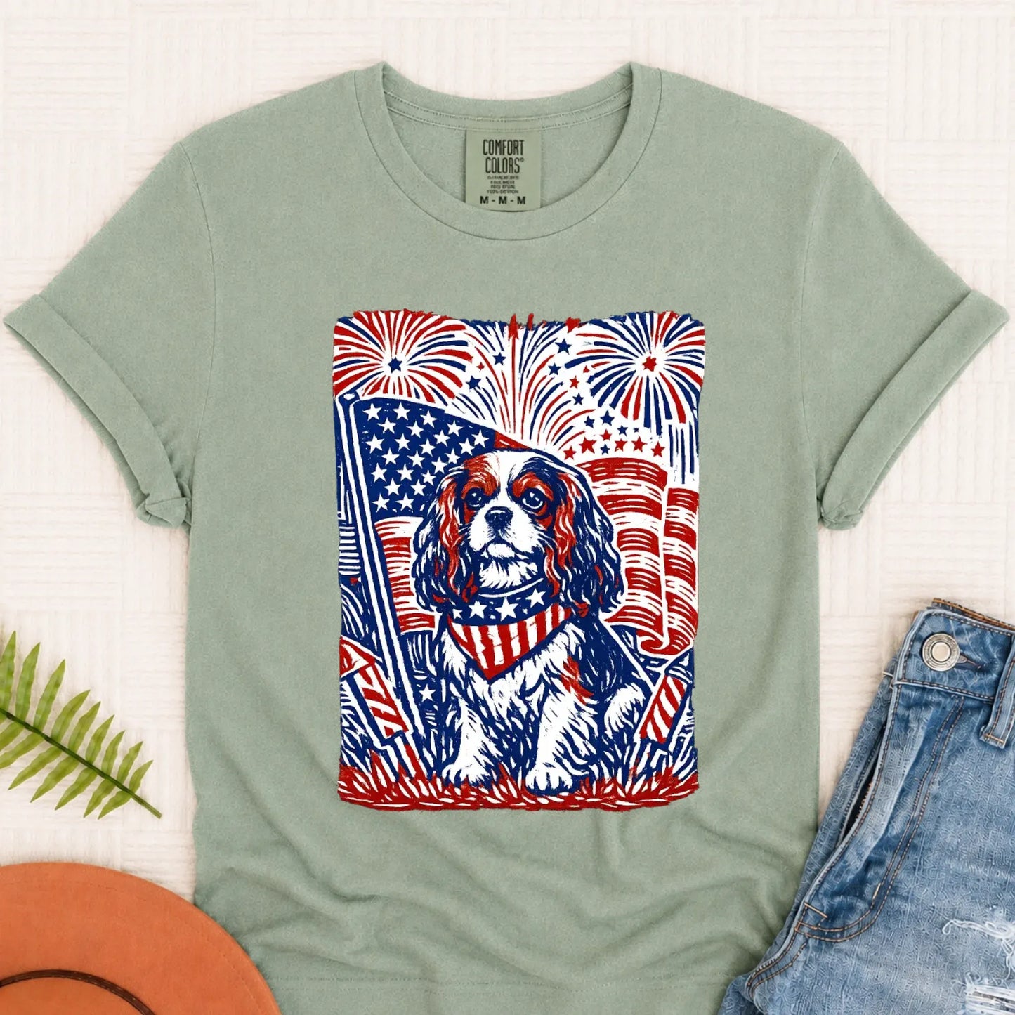 Cavalier Woodcut 4th of July USA Unisex TShirt Bay