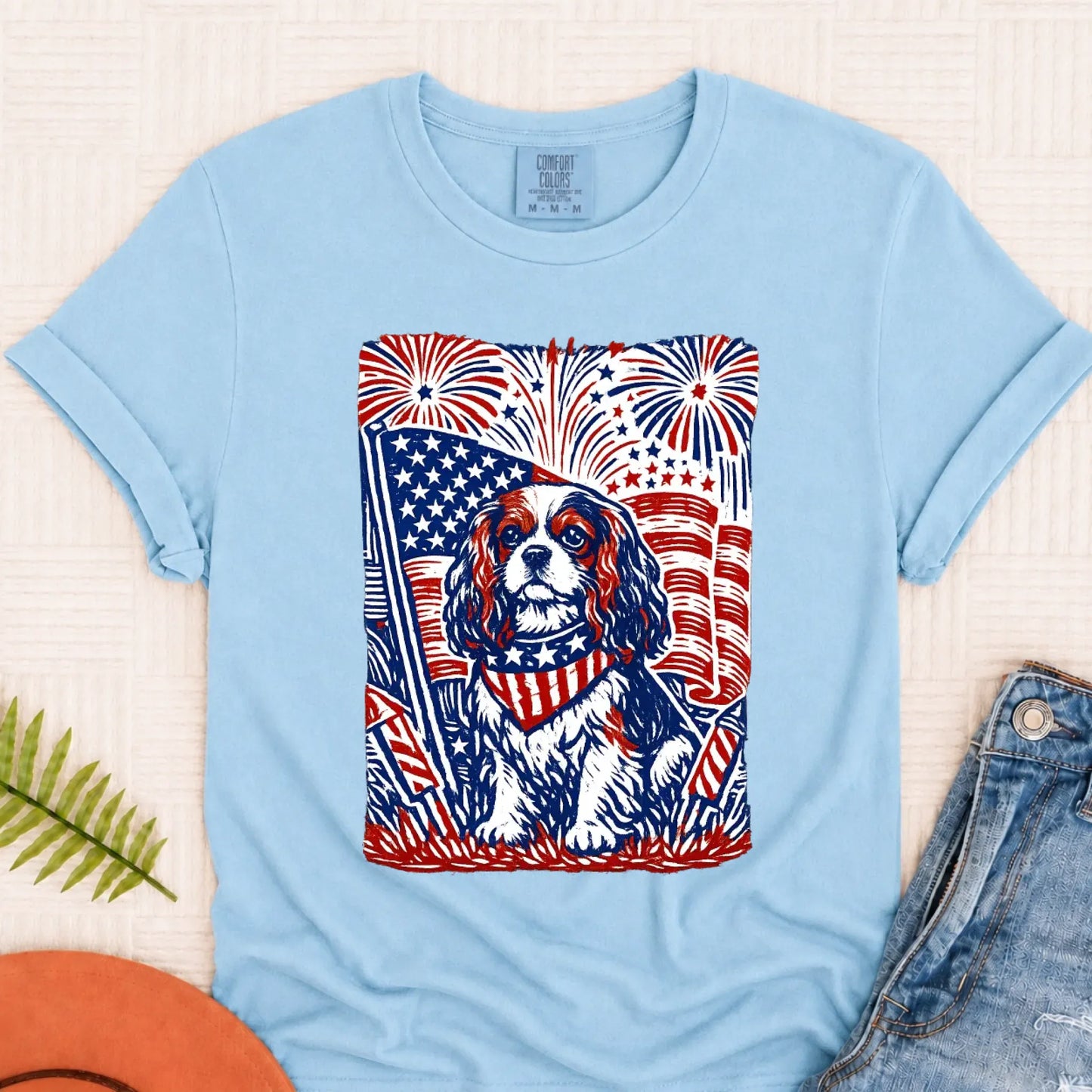 Cavalier Woodcut 4th of July USA Unisex TShirt Chambray
