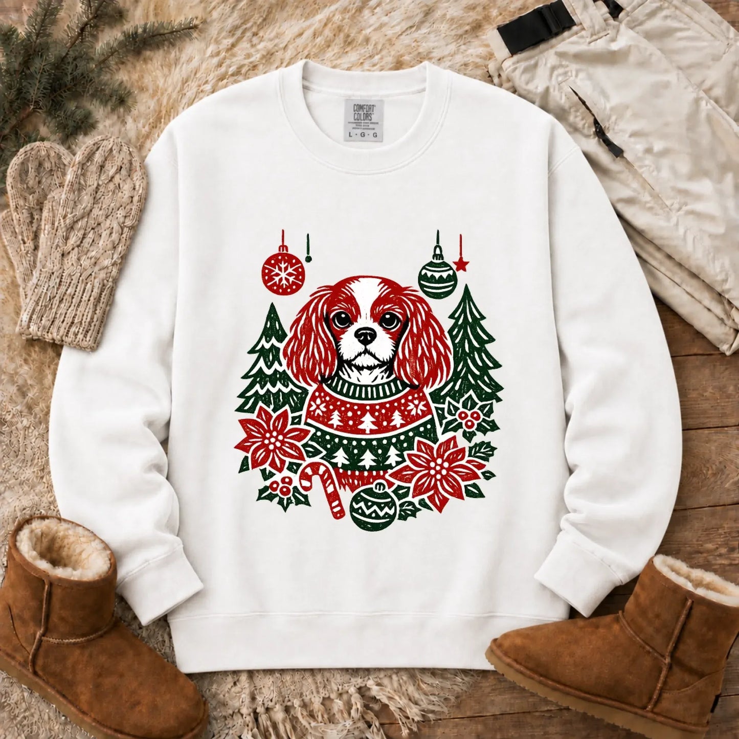 Sweatshirt White / S Cavalier Woodcut Christmas Unisex Sweatshirt