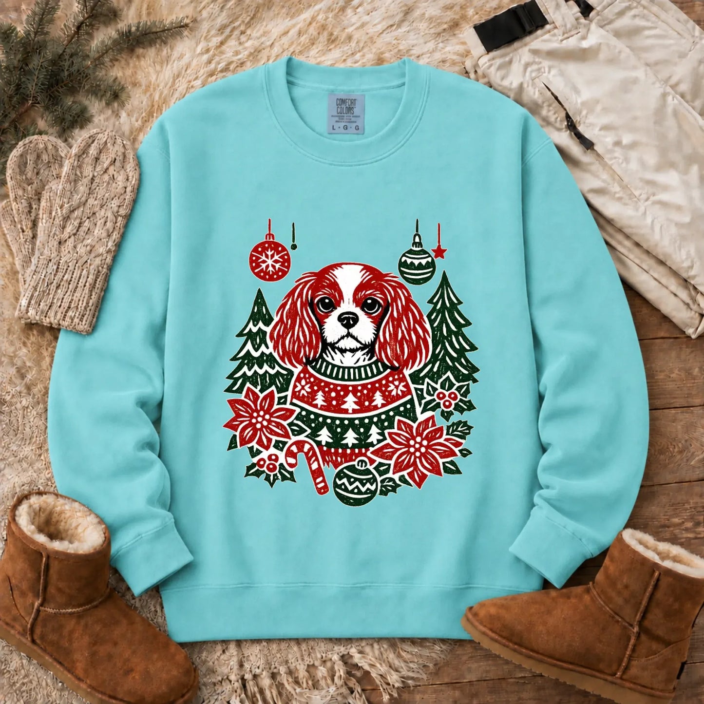Sweatshirt Chalky Mint / S Cavalier Woodcut Christmas Unisex Sweatshirt
