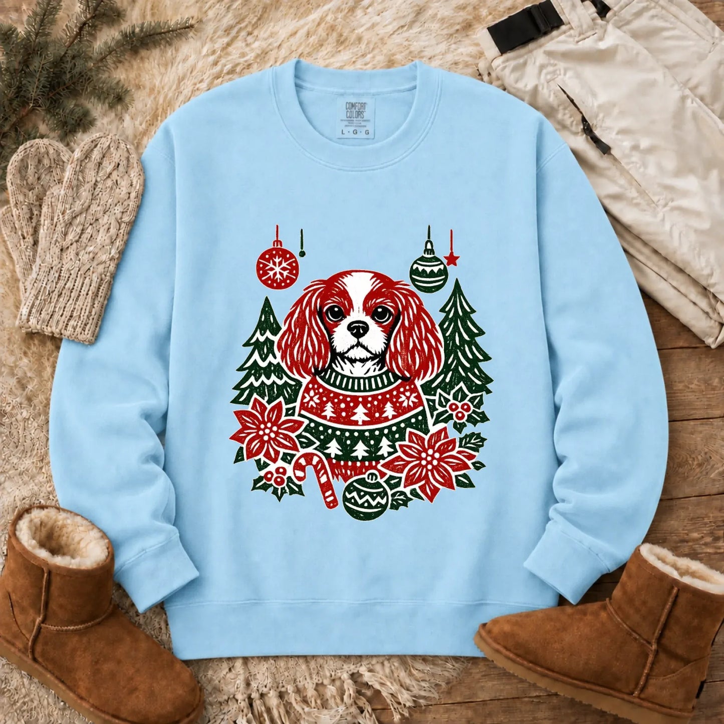 Sweatshirt Chambray / S Cavalier Woodcut Christmas Unisex Sweatshirt