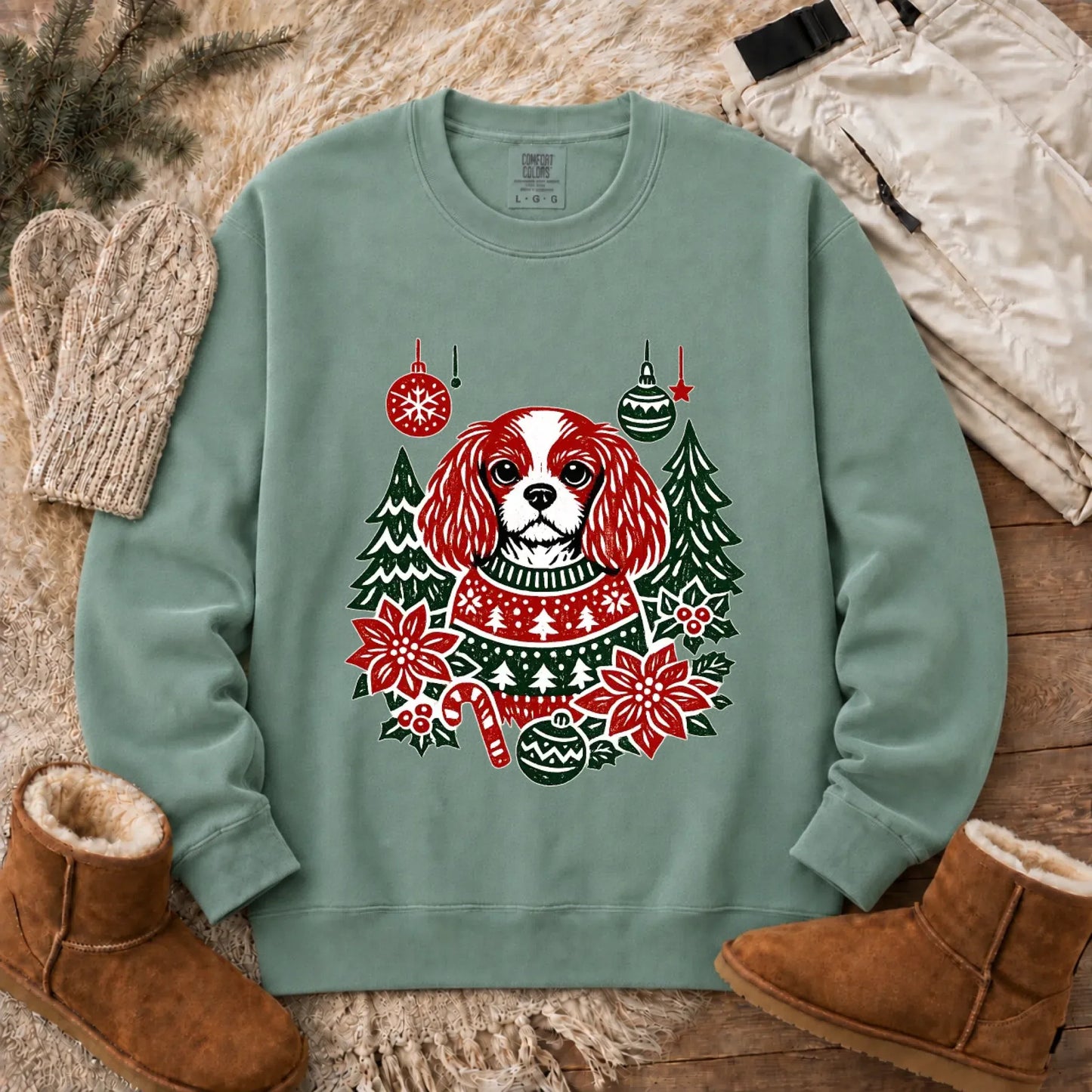 Sweatshirt Light Green / S Cavalier Woodcut Christmas Unisex Sweatshirt