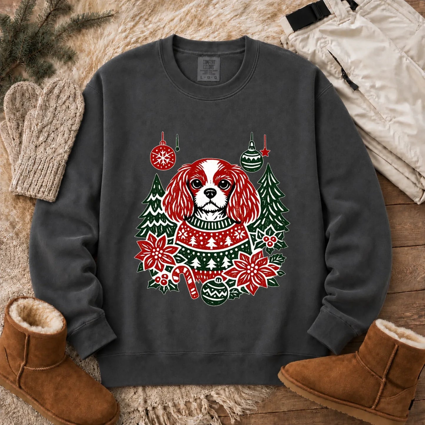 Sweatshirt Pepper / S Cavalier Woodcut Christmas Unisex Sweatshirt