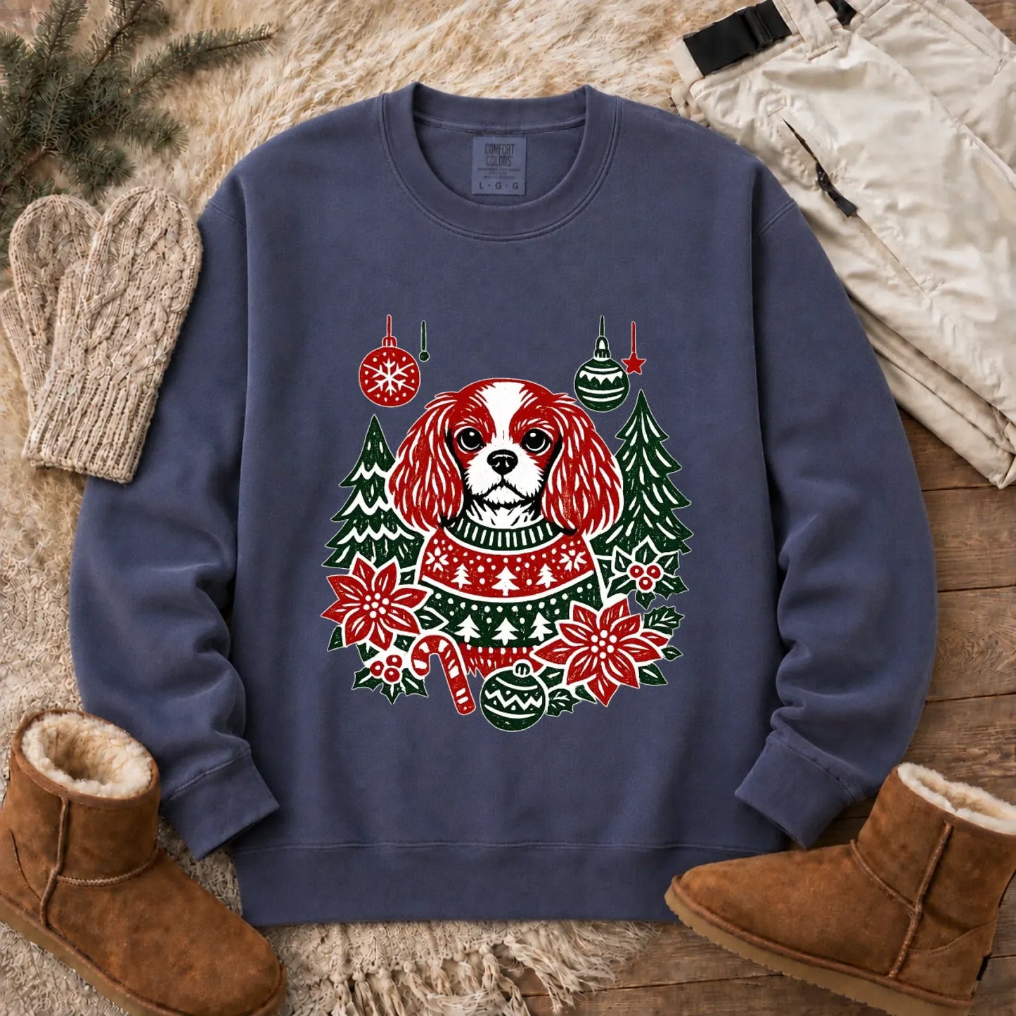 Sweatshirt Denim / S Cavalier Woodcut Christmas Unisex Sweatshirt