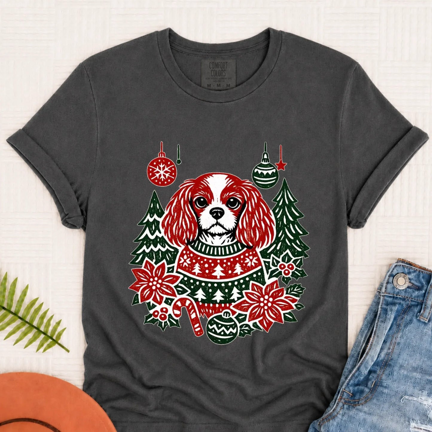 T-Shirt Pepper / S Cavalier Woodcut Christmas Unisex Tshirt