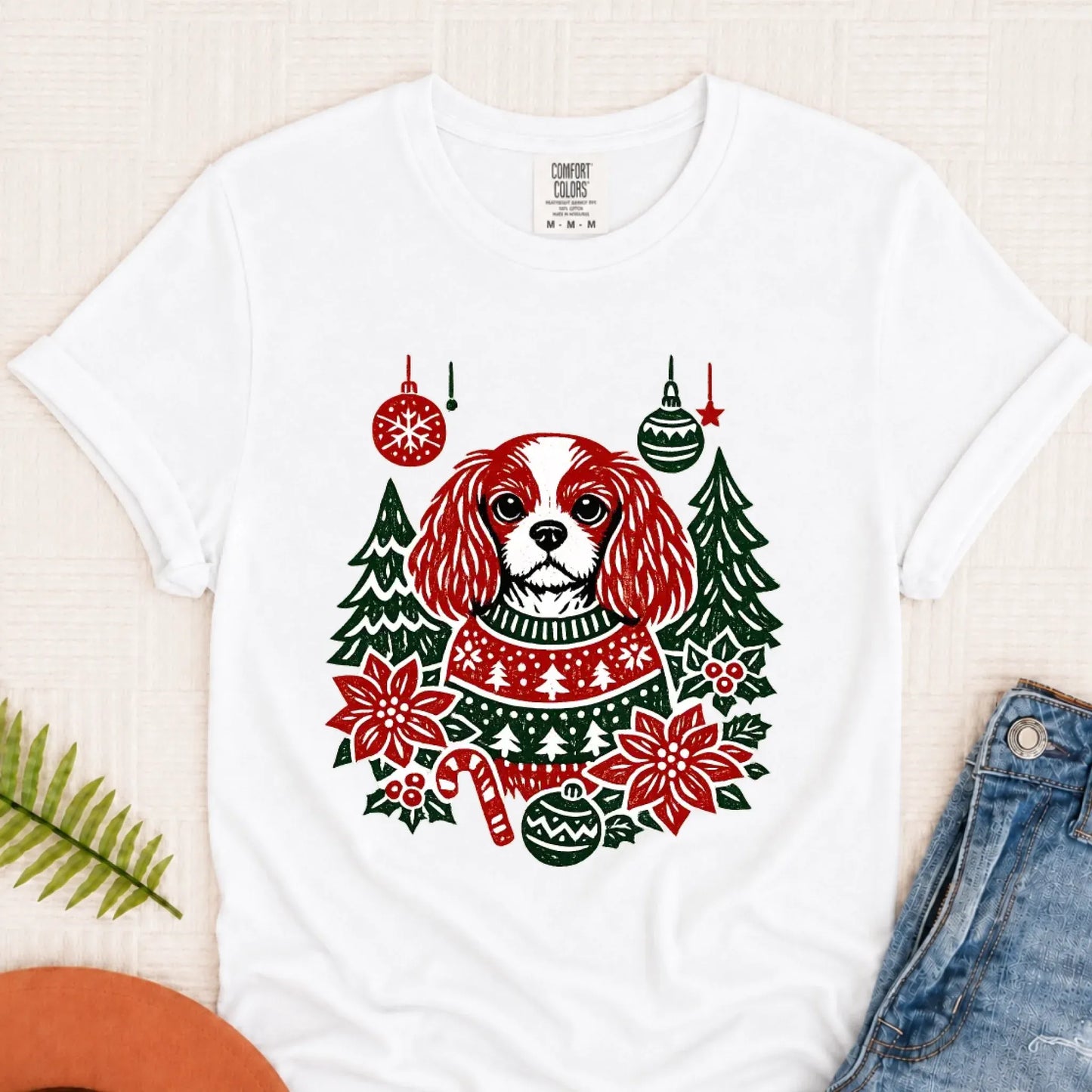 T-Shirt White / S Cavalier Woodcut Christmas Unisex Tshirt