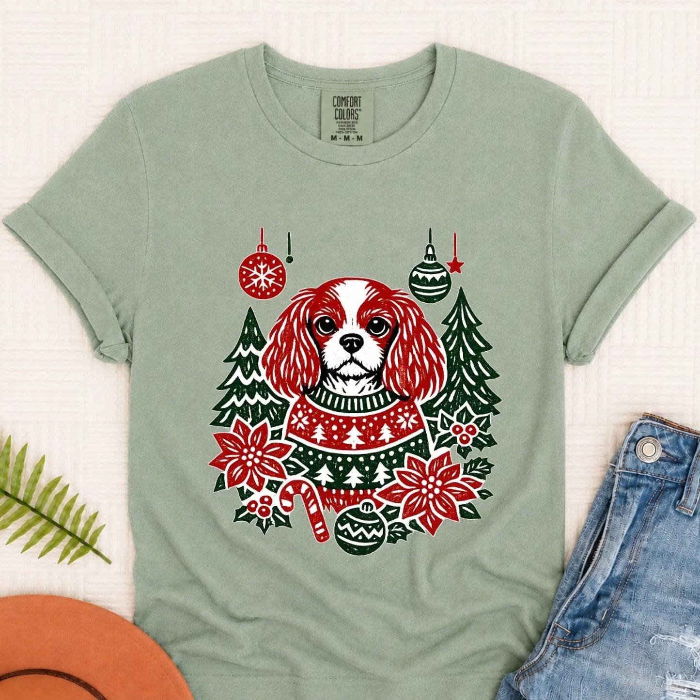 T-Shirt Bay / S Cavalier Woodcut Christmas Unisex Tshirt