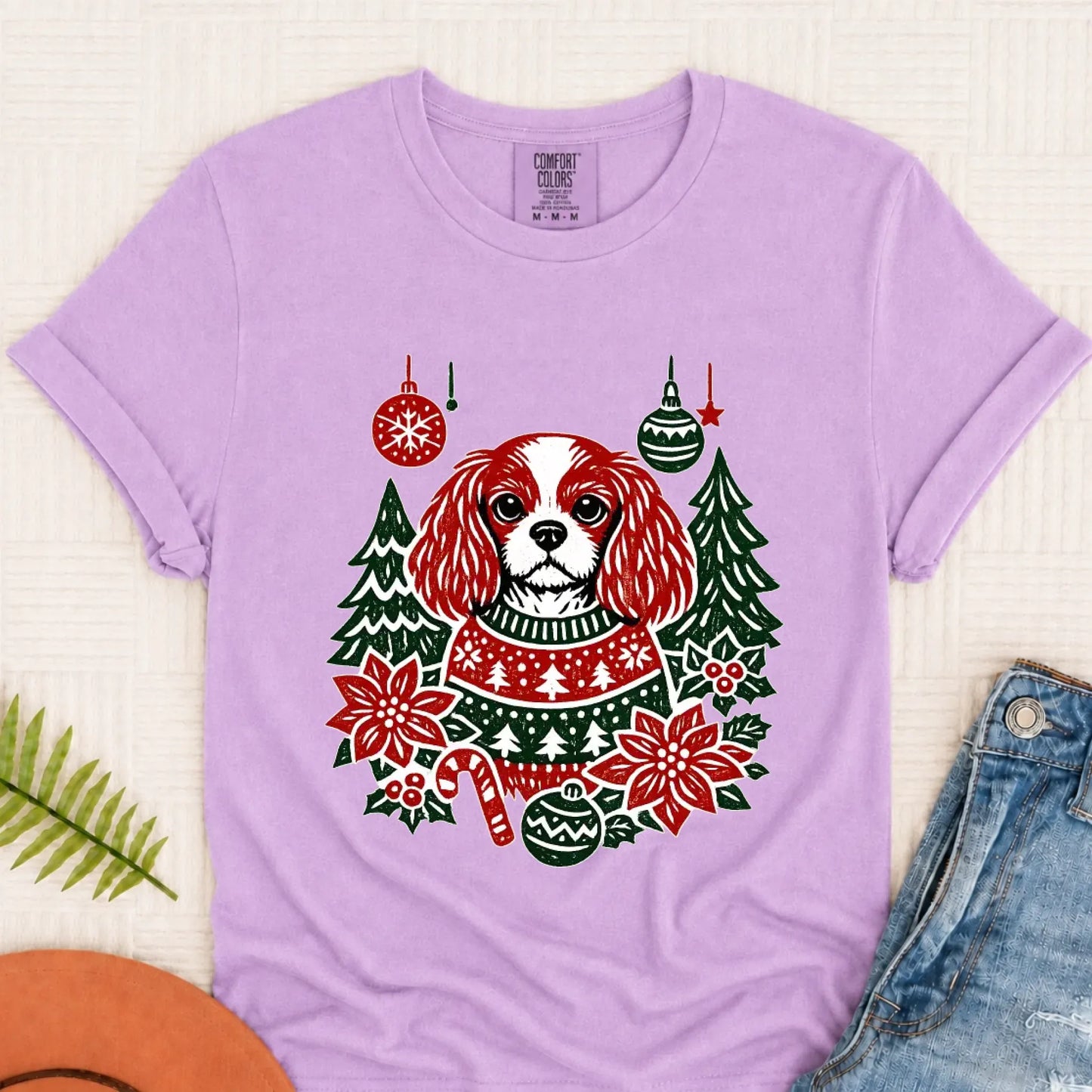 T-Shirt Orchid / S Cavalier Woodcut Christmas Unisex Tshirt