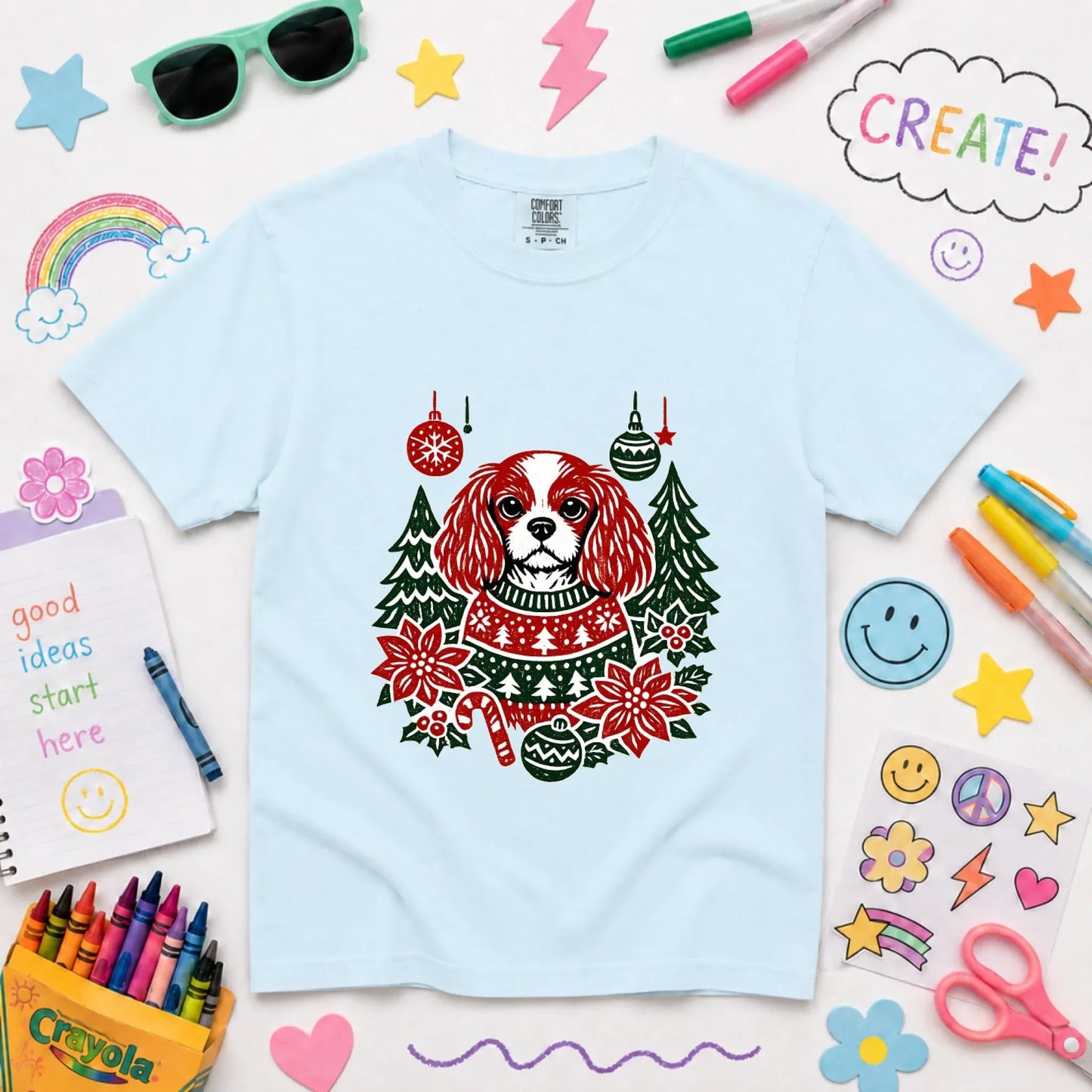 Youth Tshirt Chambray / XS Cavalier Woodcut Christmas Unisex YOUTH Tshirt