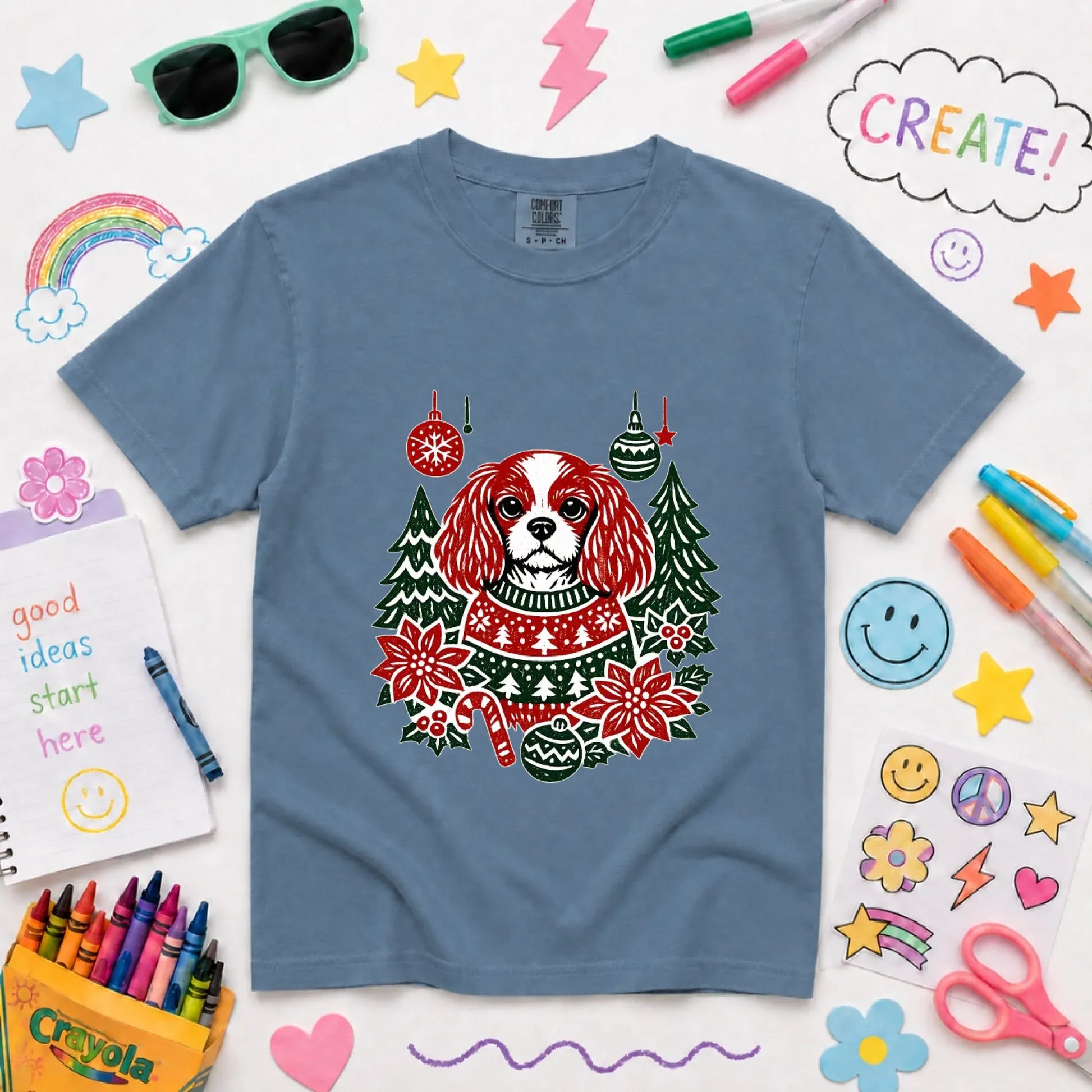 Youth Tshirt Blue Jean / XS Cavalier Woodcut Christmas Unisex YOUTH Tshirt