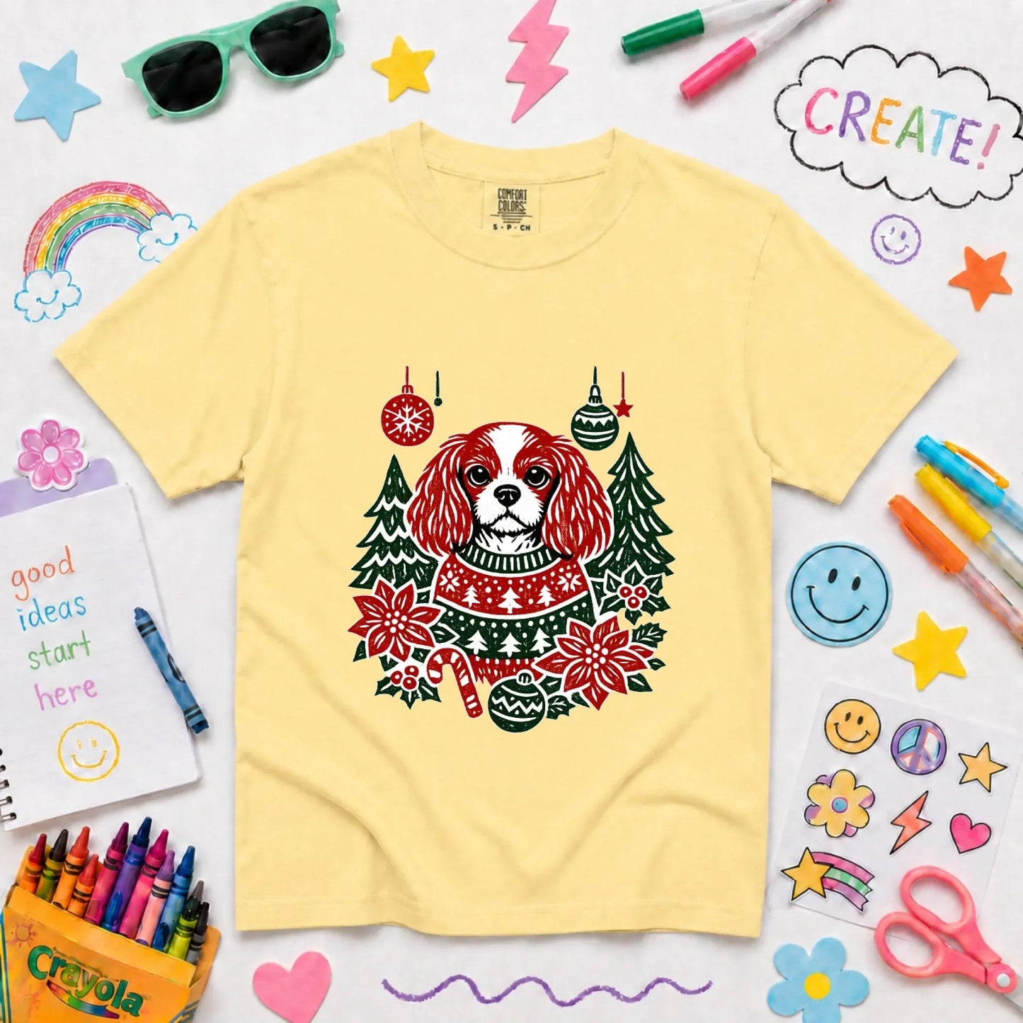 Youth Tshirt Butter / XS Cavalier Woodcut Christmas Unisex YOUTH Tshirt