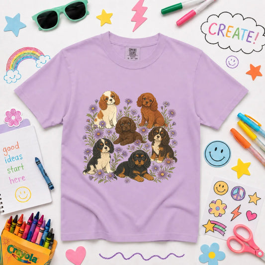 Cavalier YOUTH Puppies Butterflies Unisex TShirt Orchid