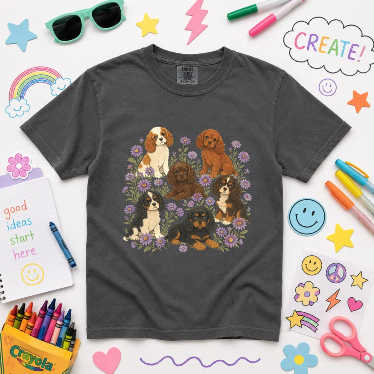 Cavalier YOUTH Puppies Butterflies Unisex TShirt NEW Youth Midweight Tee Pepper