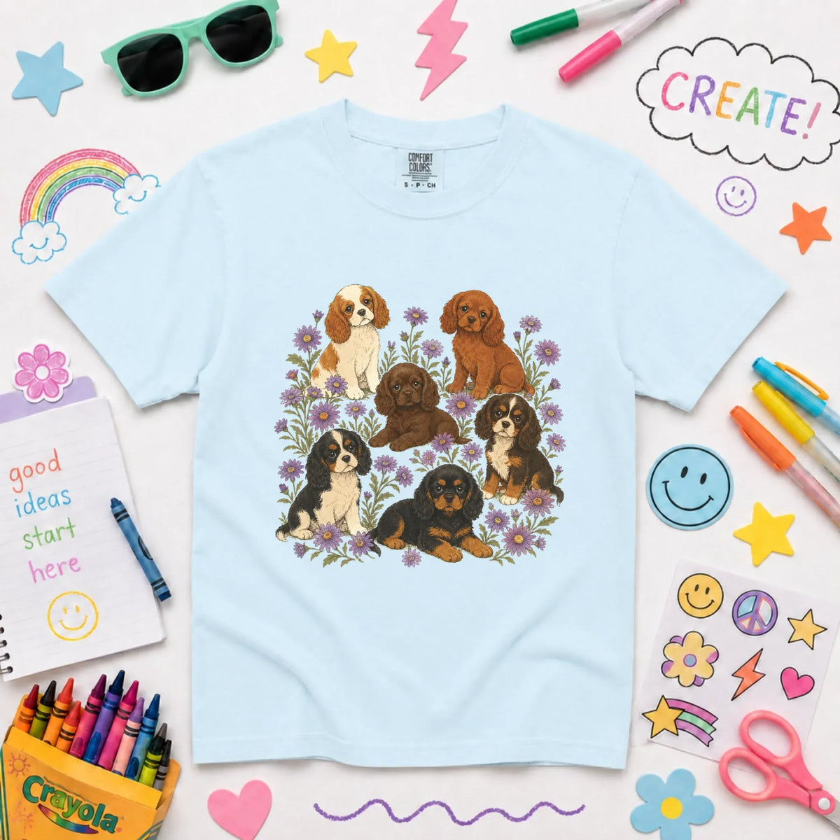 Cavalier YOUTH Puppies Butterflies Unisex TShirt NEW Youth Midweight Tee Chambray