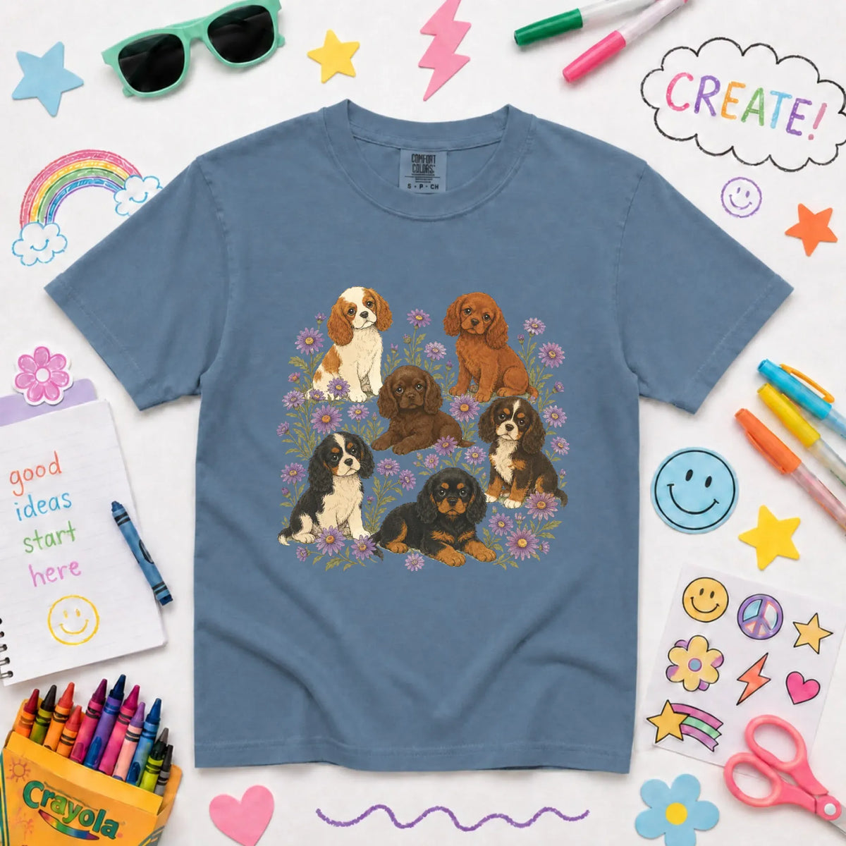 Cavalier YOUTH Puppies Butterflies Unisex TShirt NEW Youth Midweight Tee Blue Jean