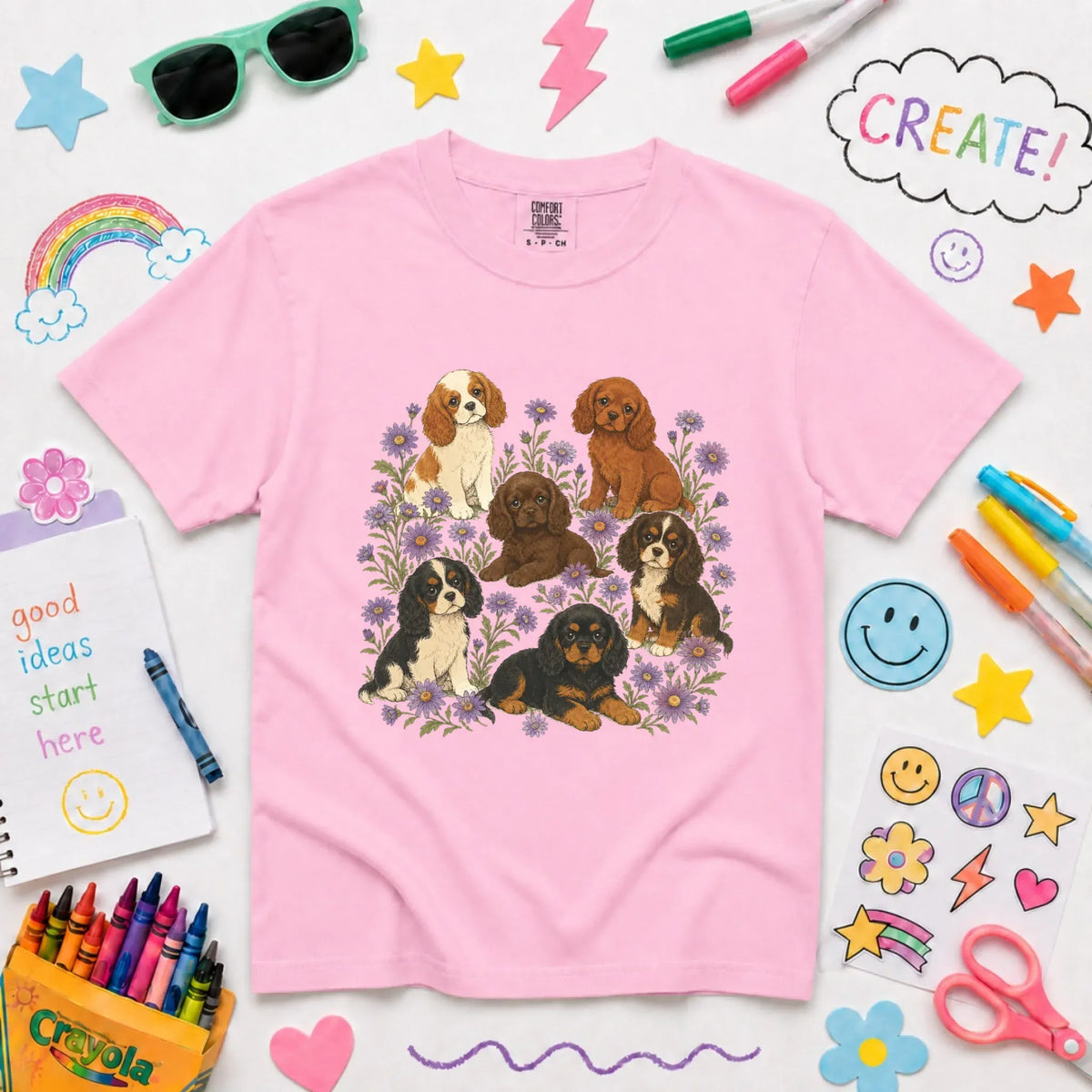 Cavalier YOUTH Puppies Butterflies Unisex TShirt NEW Youth Midweight Tee Blossom