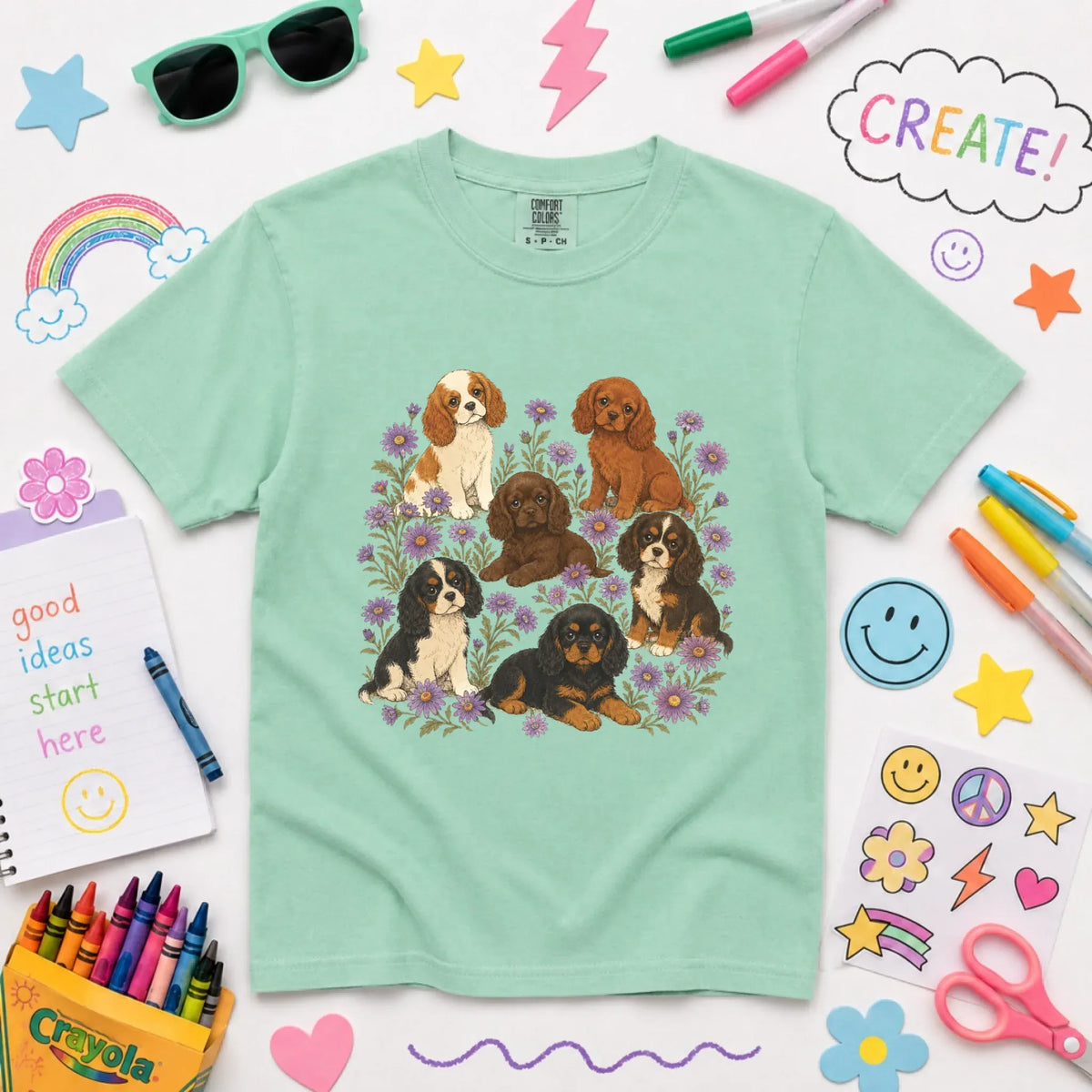 Cavalier YOUTH Puppies Butterflies Unisex TShirt NEW Youth Midweight Tee Island Reef
