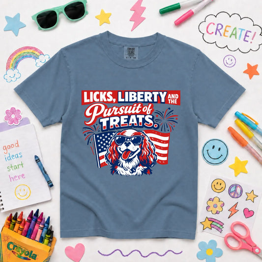 Cavalier YOUTH USA Licks and Liberty Unisex TShirt Blue Jean
